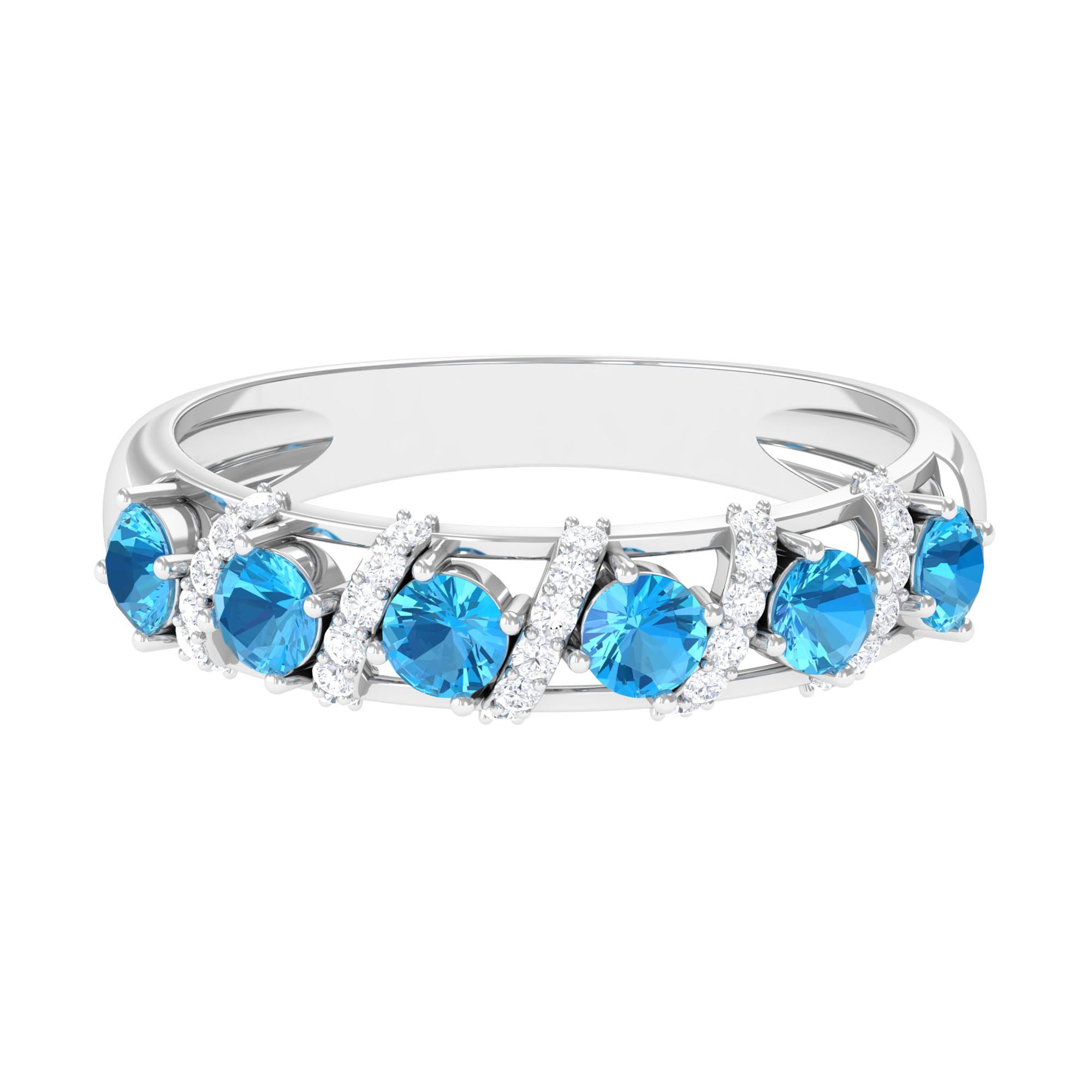 Designer Swiss Blue Topaz Anniversary Ring with Diamond Swiss Blue Topaz - ( AAA ) - Quality - Rosec Jewels