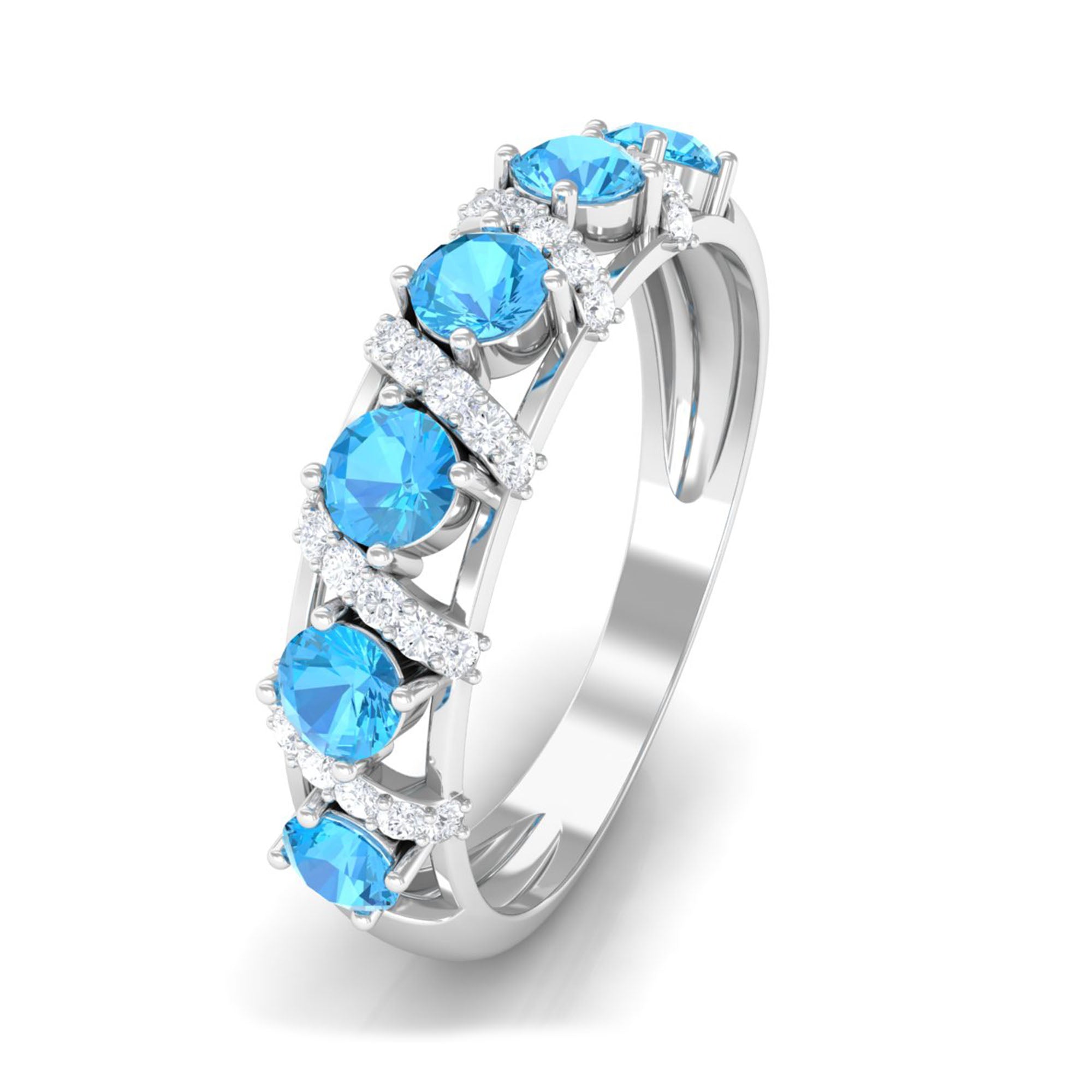 Designer Swiss Blue Topaz Anniversary Ring with Diamond Swiss Blue Topaz - ( AAA ) - Quality - Rosec Jewels