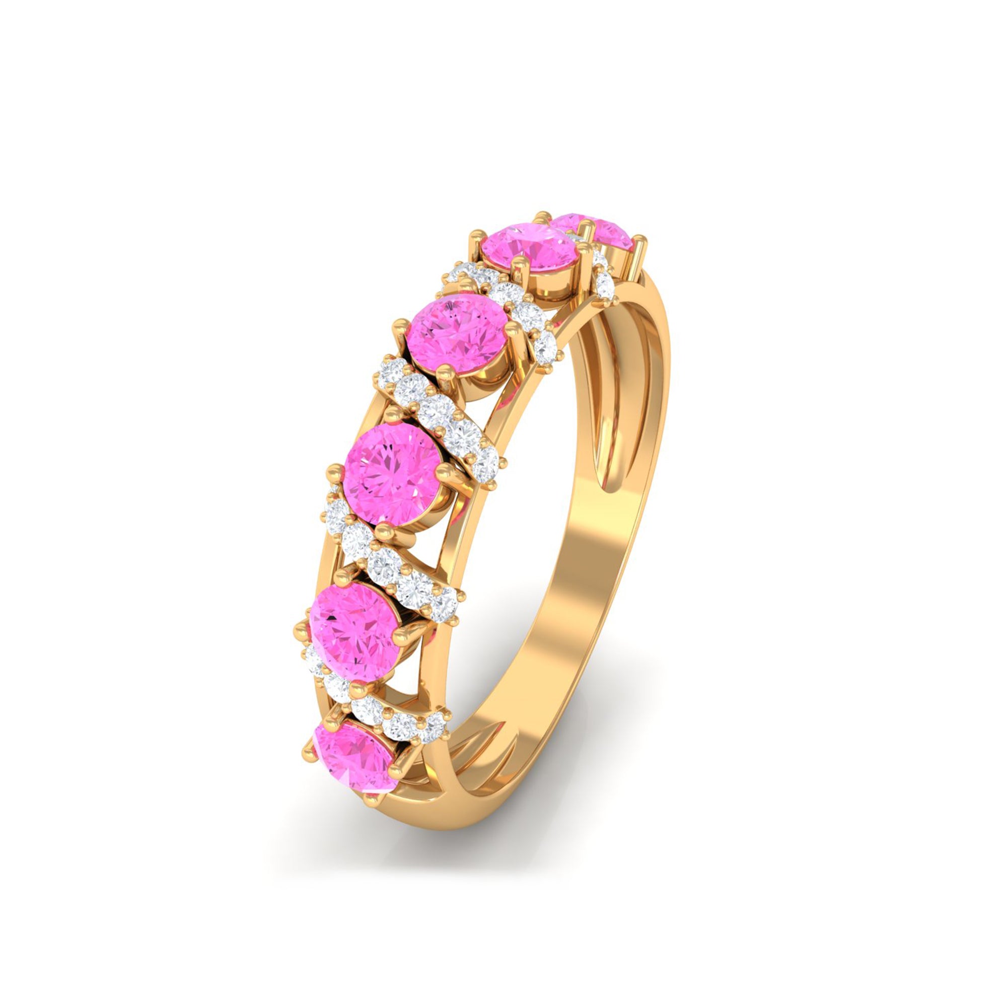 Designer Anniversary Ring with Pink Sapphire and Diamond Pink Sapphire - ( AAA ) - Quality - Rosec Jewels