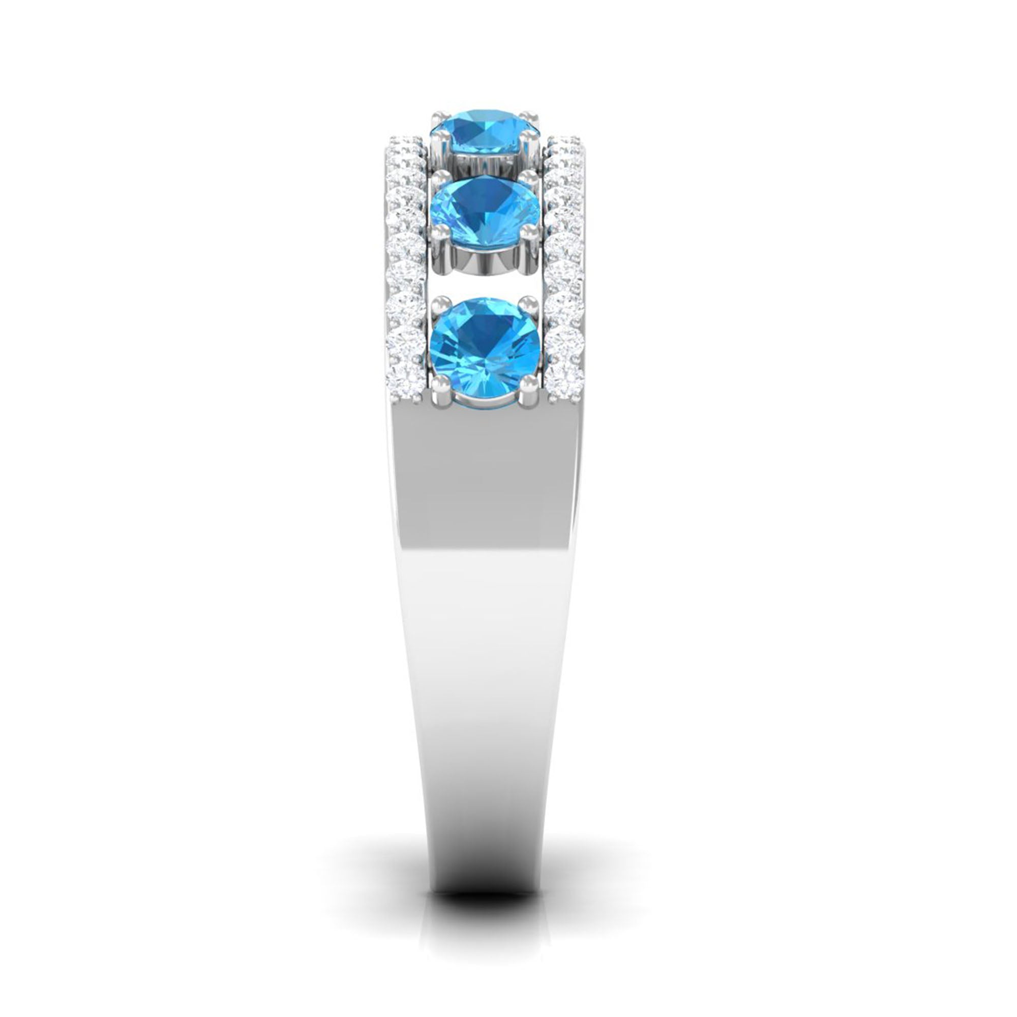 Swiss Blue Topaz Anniversary Ring with Diamond Stones Swiss Blue Topaz - ( AAA ) - Quality - Rosec Jewels