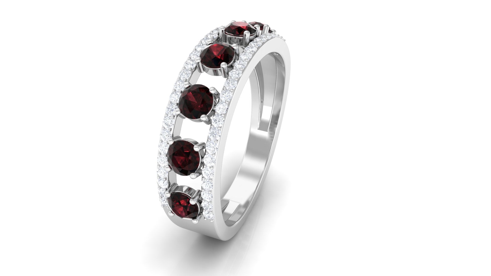 Garnet and Diamond Anniversary Ring Garnet - ( AAA ) - Quality - Rosec Jewels