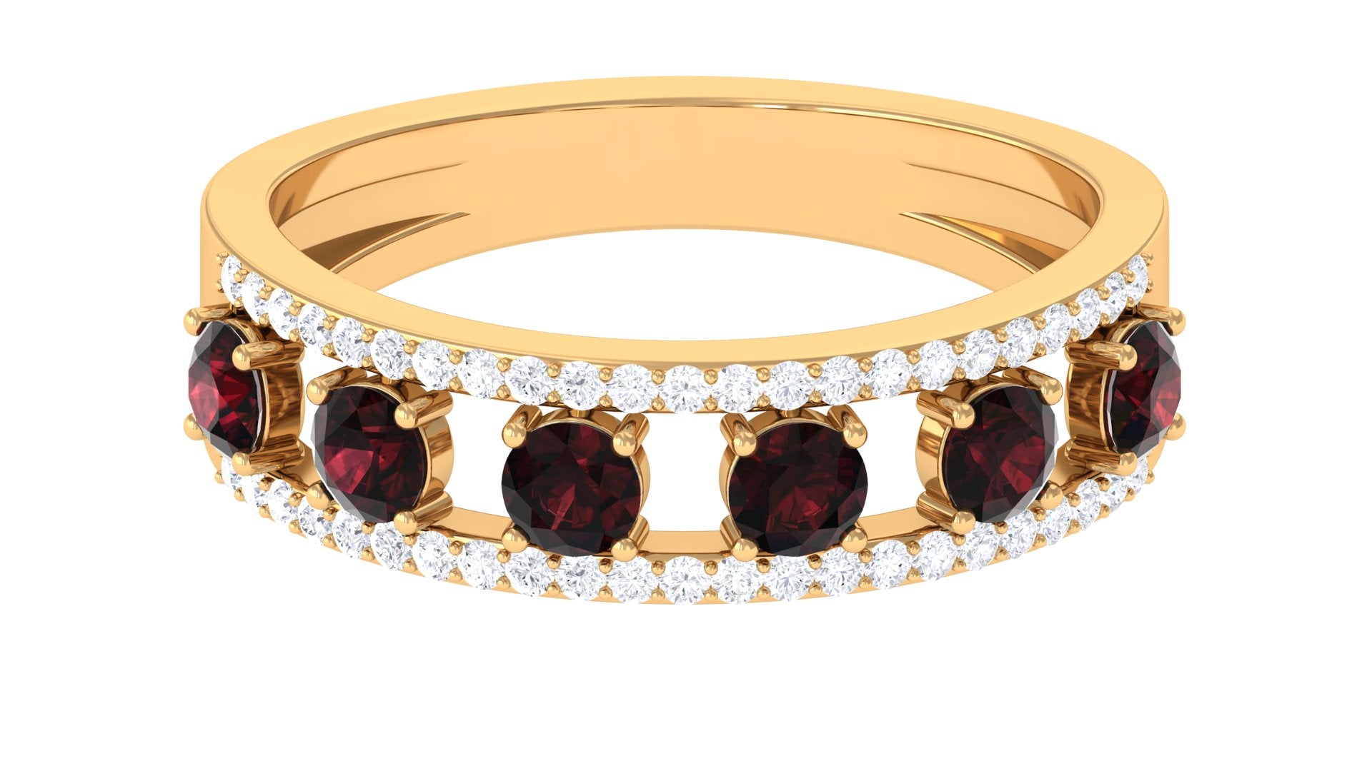 Garnet and Diamond Anniversary Ring Garnet - ( AAA ) - Quality - Rosec Jewels