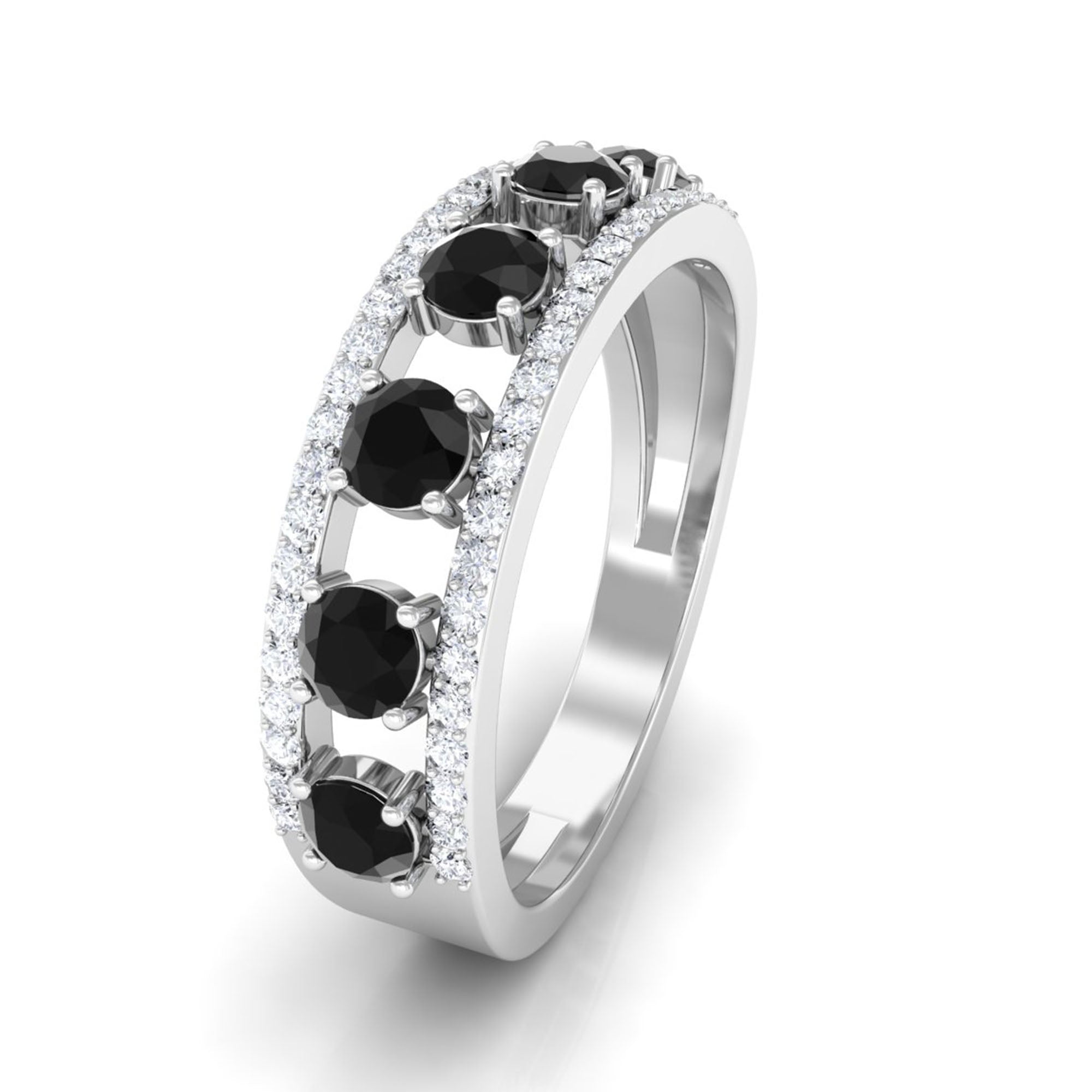 3/4 CT Black Spinel Anniversary Band Ring with Diamond Black Spinel - ( AAA ) - Quality - Rosec Jewels