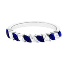 Marquise Blue Sapphire and Diamond Tilted Half Eternity Ring Blue Sapphire - ( AAA ) - Quality - Rosec Jewels