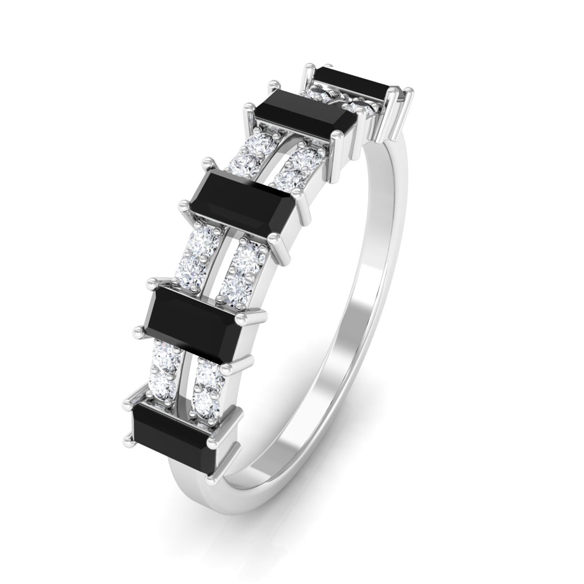 3/4 CT Black Spinel and Diamond Wide Band Ring Black Spinel - ( AAA ) - Quality - Rosec Jewels