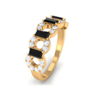 Art Deco Half Eternity Ring with Black Onyx and Diamond Black Onyx - ( AAA ) - Quality - Rosec Jewels