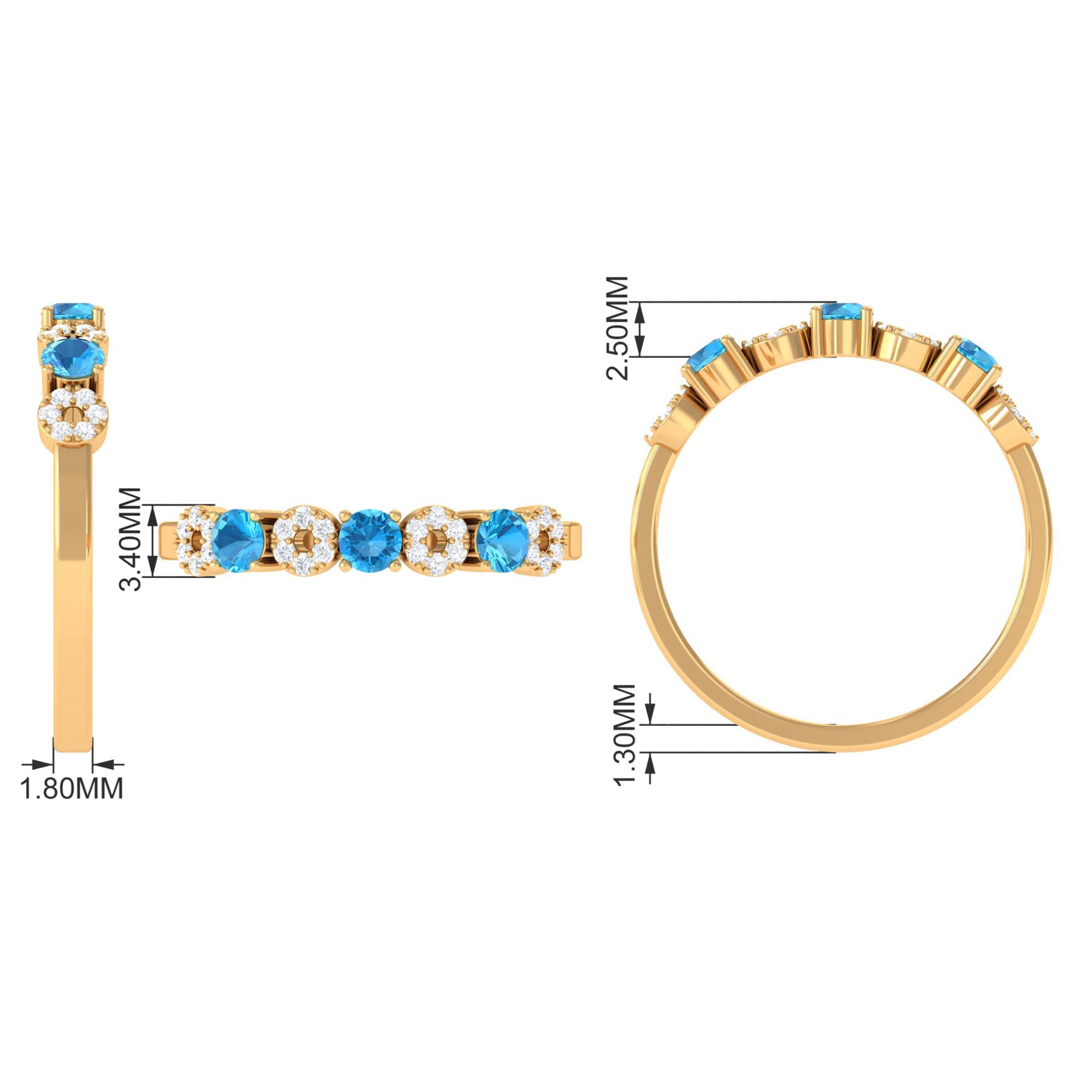 Semi Eternity Ring with Swiss Blue Topaz and Diamond Swiss Blue Topaz - ( AAA ) - Quality - Rosec Jewels