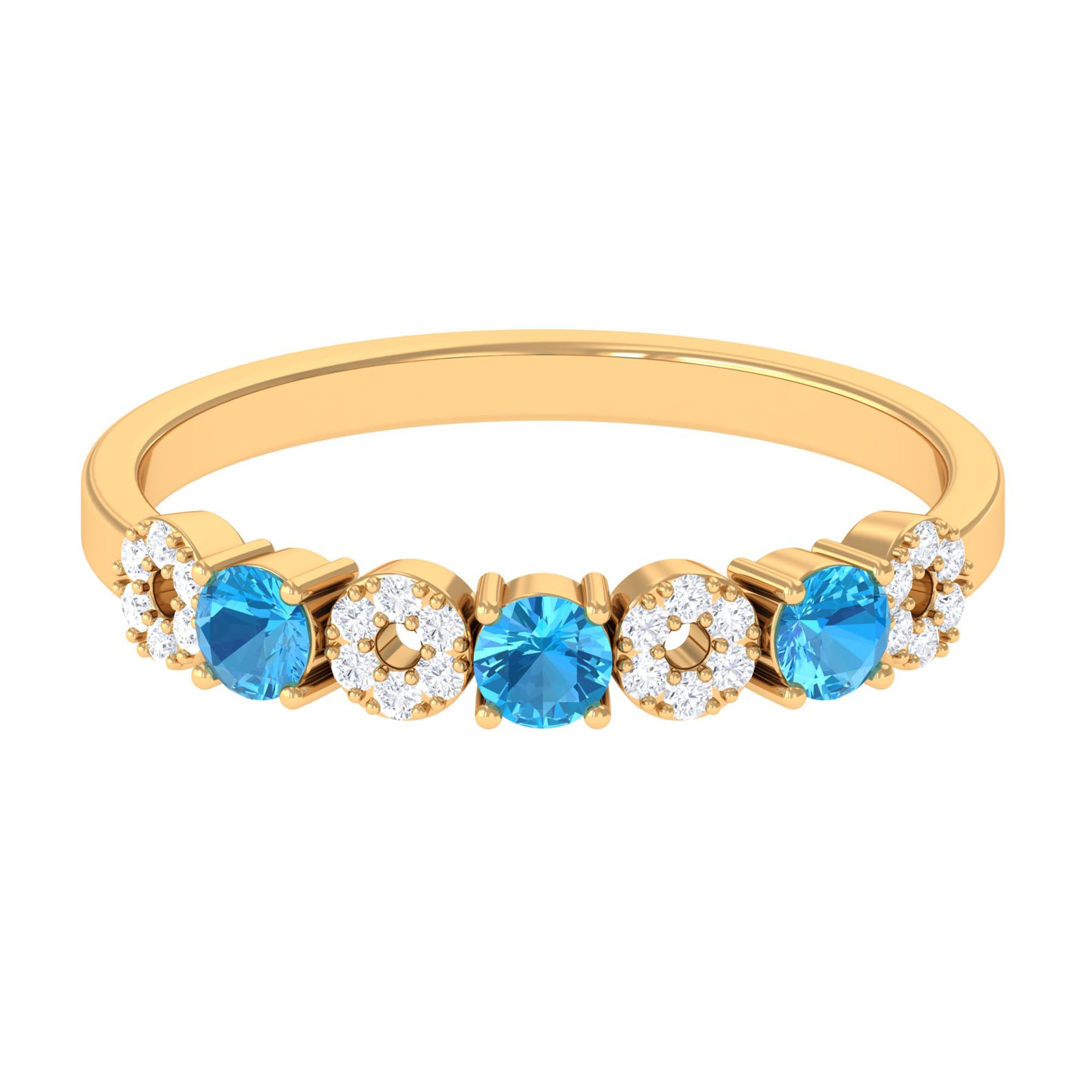 Semi Eternity Ring with Swiss Blue Topaz and Diamond Swiss Blue Topaz - ( AAA ) - Quality - Rosec Jewels