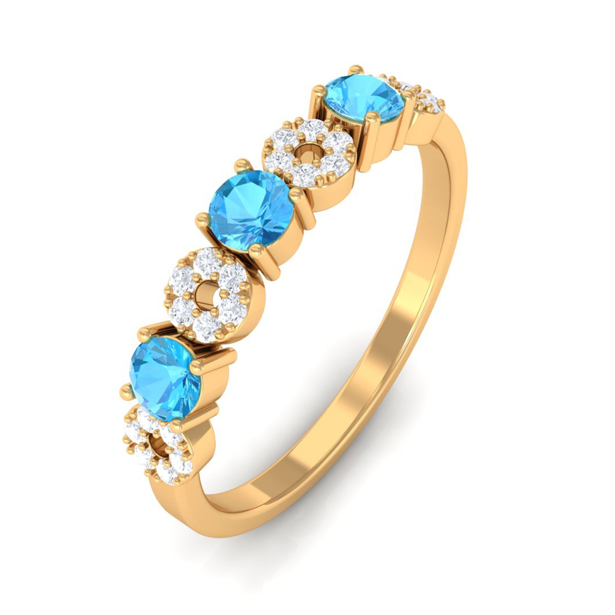 Semi Eternity Ring with Swiss Blue Topaz and Diamond Swiss Blue Topaz - ( AAA ) - Quality - Rosec Jewels