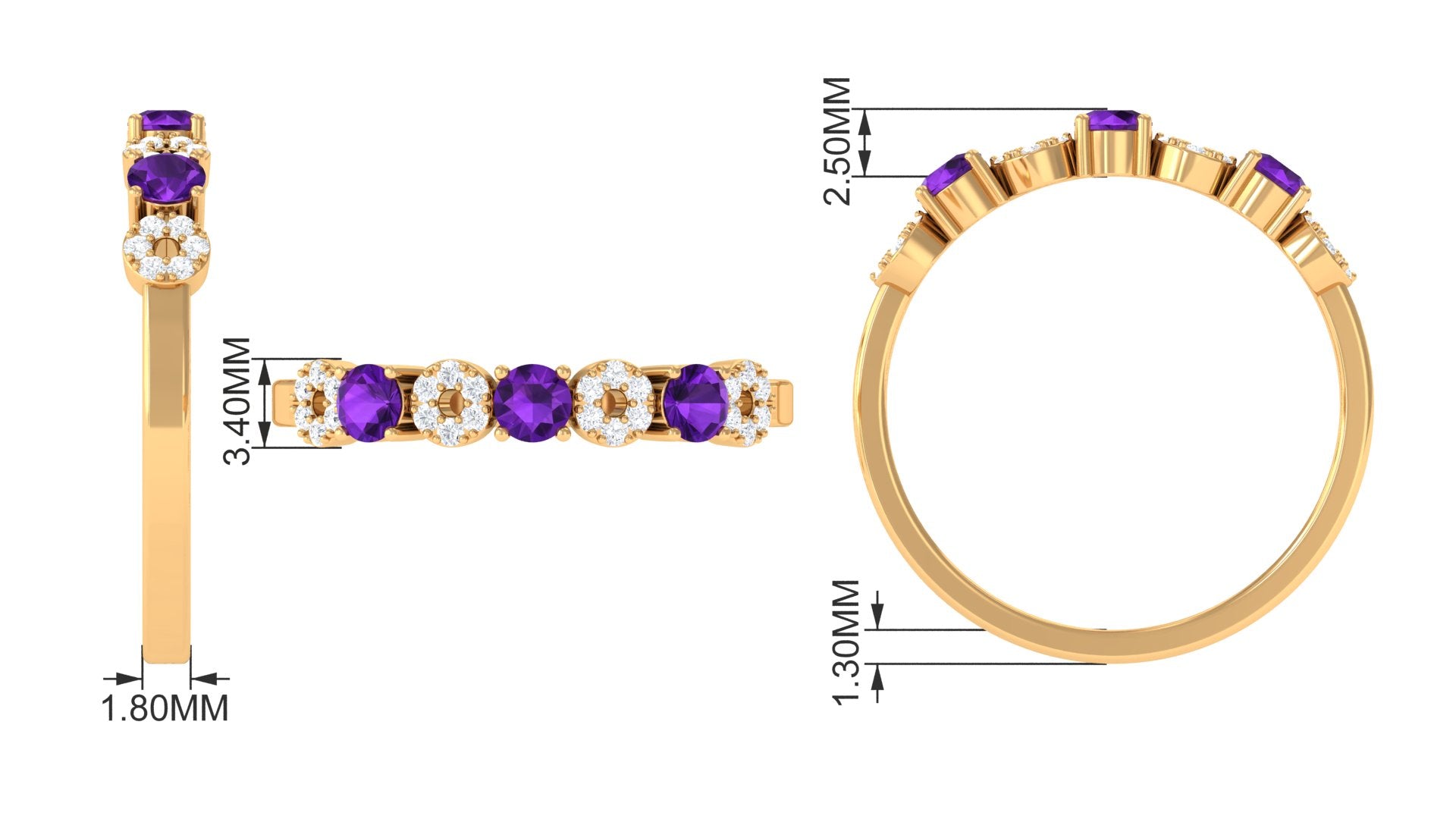 Natural Amethyst and Diamond Semi Eternity Ring Amethyst - ( AAA ) - Quality - Rosec Jewels