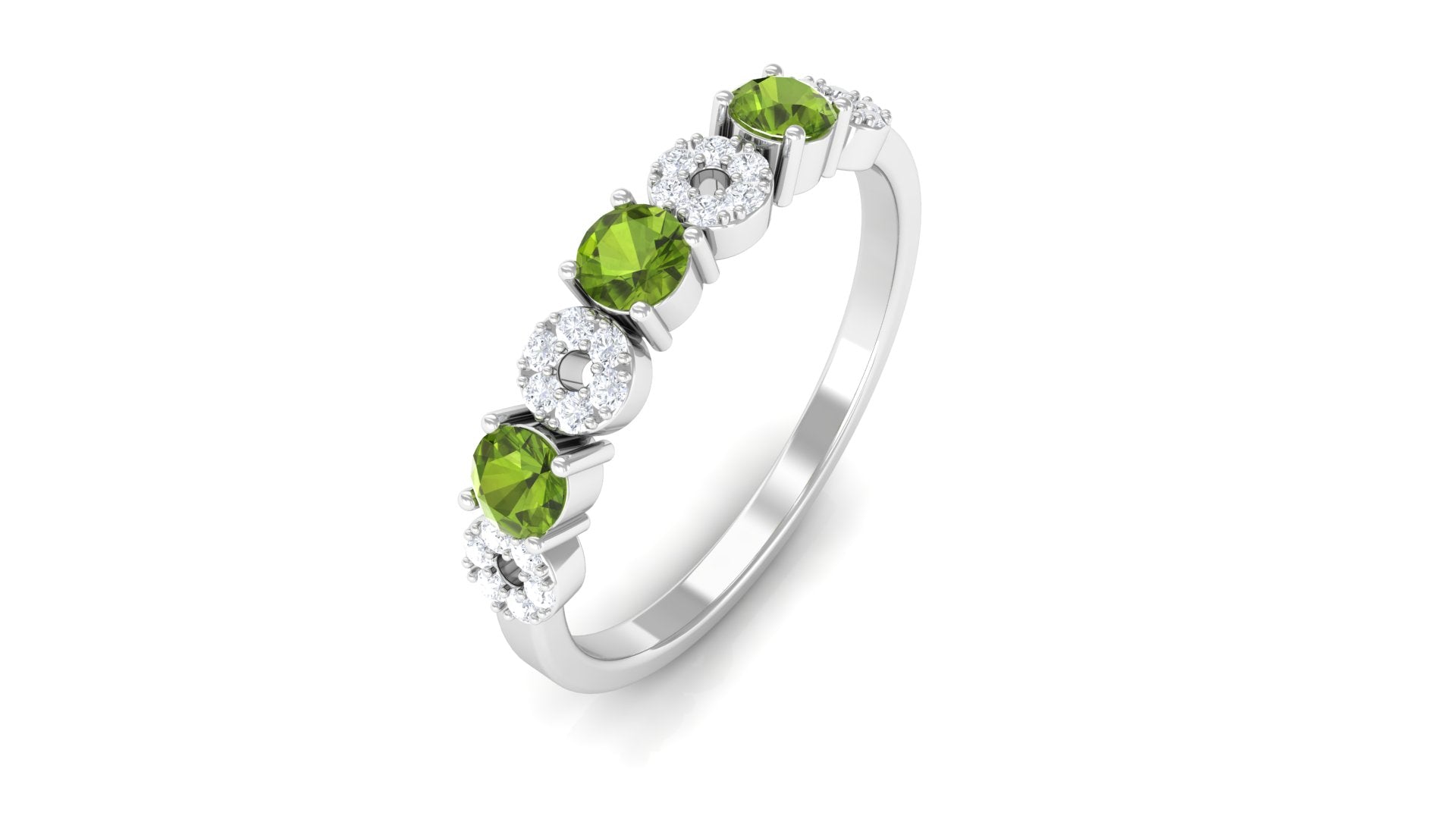 Peridot and Diamond Semi Eternity Ring Peridot - ( AAA ) - Quality - Rosec Jewels