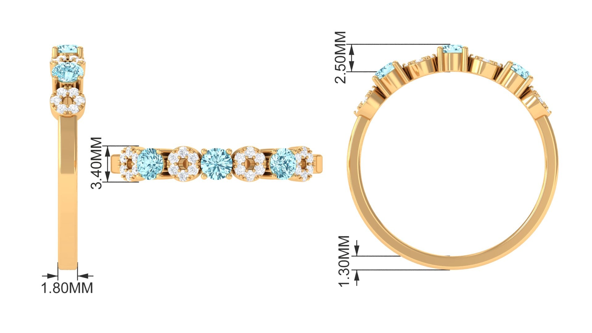 Aquamarine and Diamond Semi Eternity Ring Aquamarine - ( AAA ) - Quality - Rosec Jewels