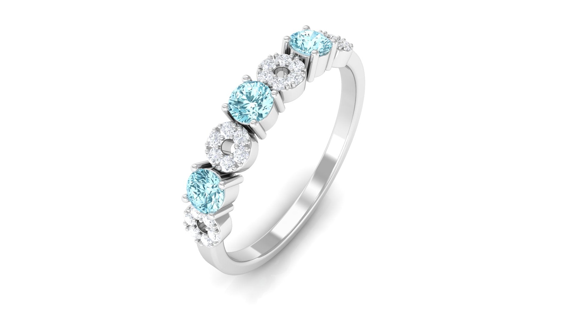 Aquamarine and Diamond Semi Eternity Ring Aquamarine - ( AAA ) - Quality - Rosec Jewels