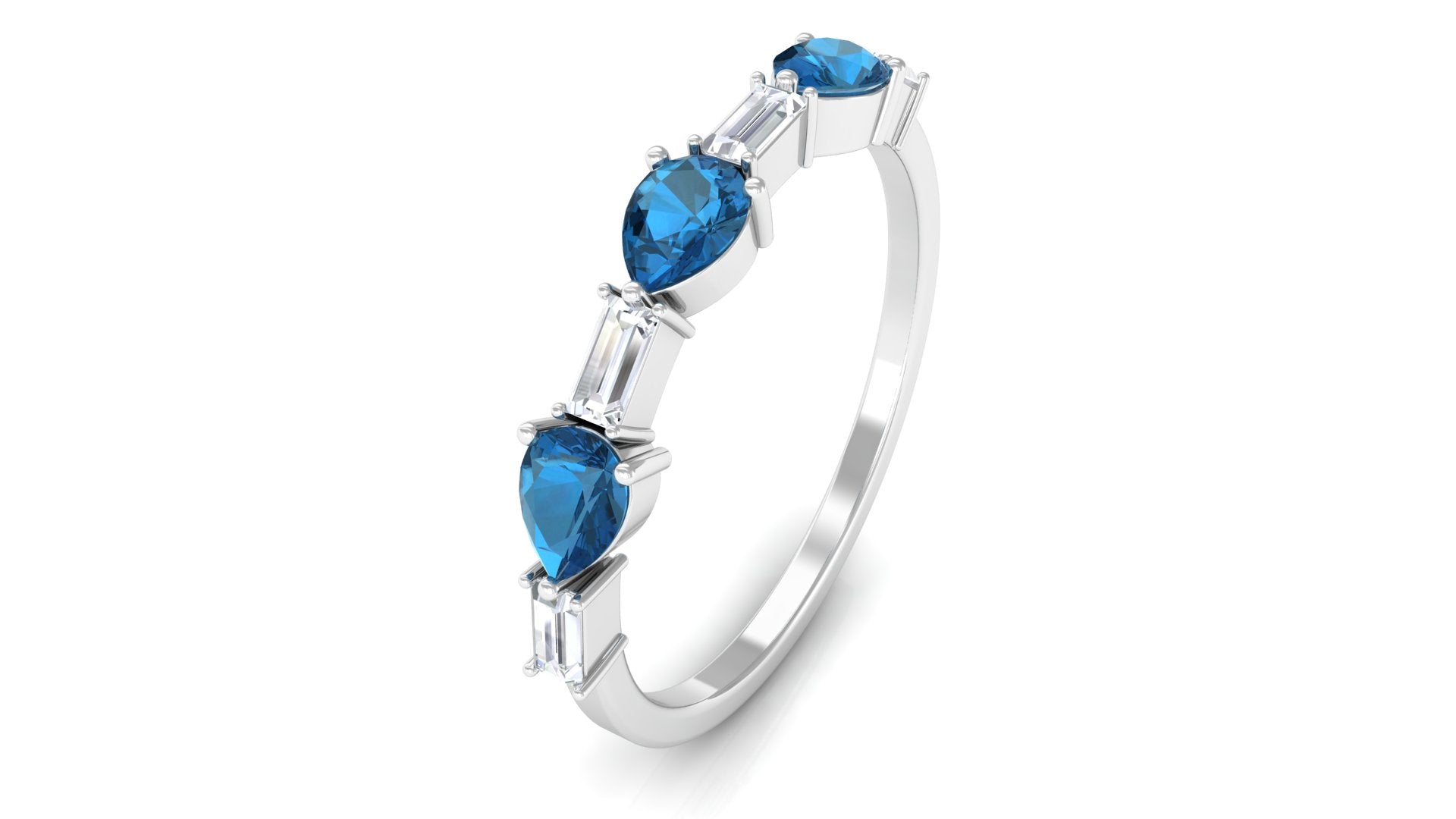 London Blue Topaz and Diamond East West Half Eternity Band London Blue Topaz - ( AAA ) - Quality - Rosec Jewels