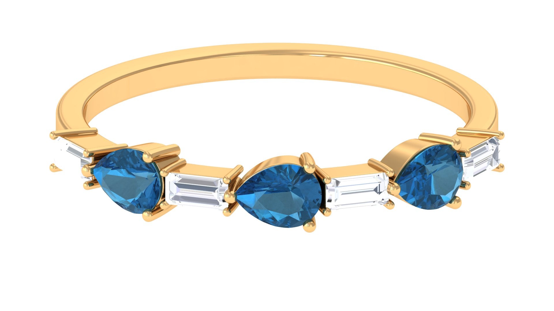 London Blue Topaz and Diamond East West Half Eternity Band London Blue Topaz - ( AAA ) - Quality - Rosec Jewels