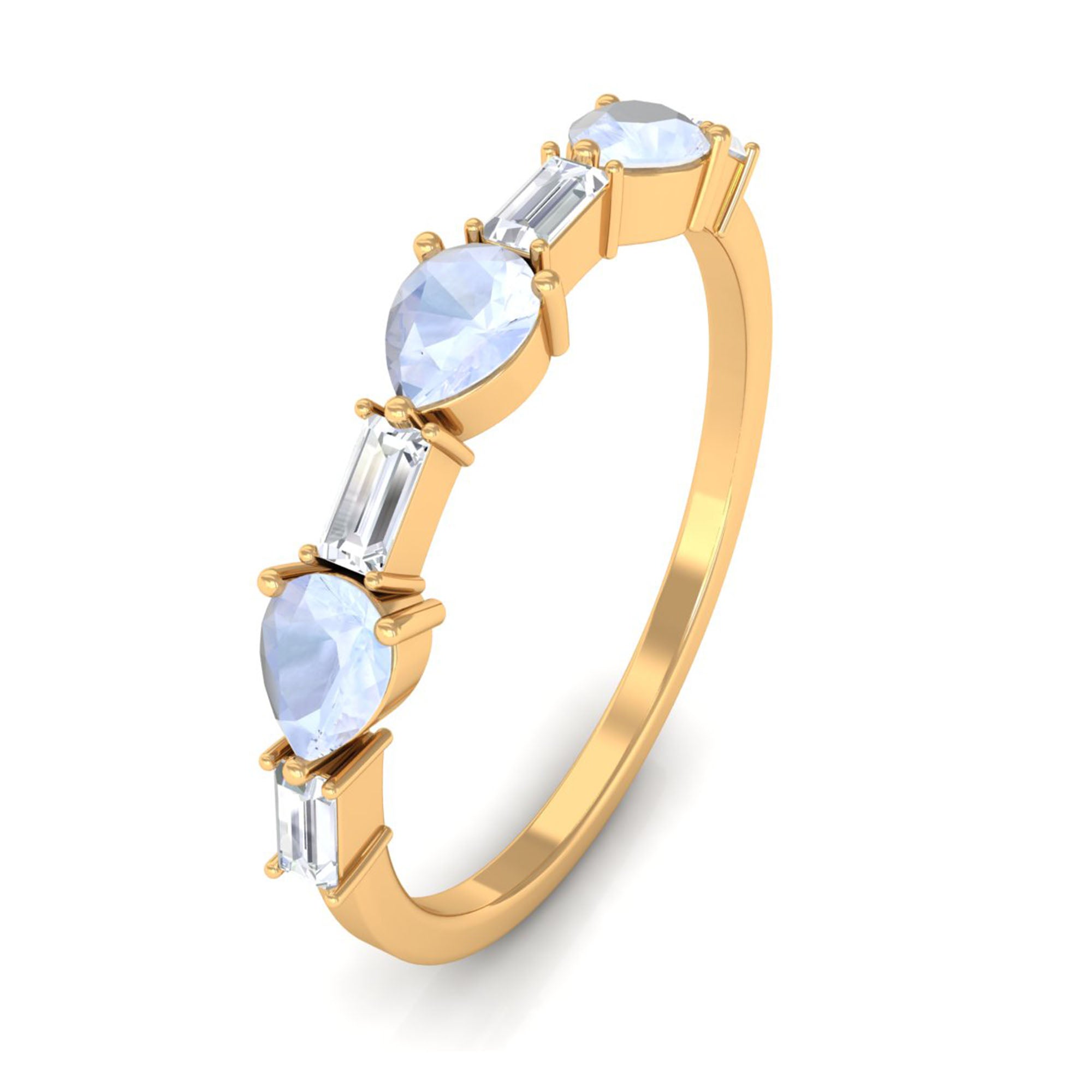 Moonstone and Diamond East West Half Eternity Ring Moonstone - ( AAA ) - Quality - Rosec Jewels