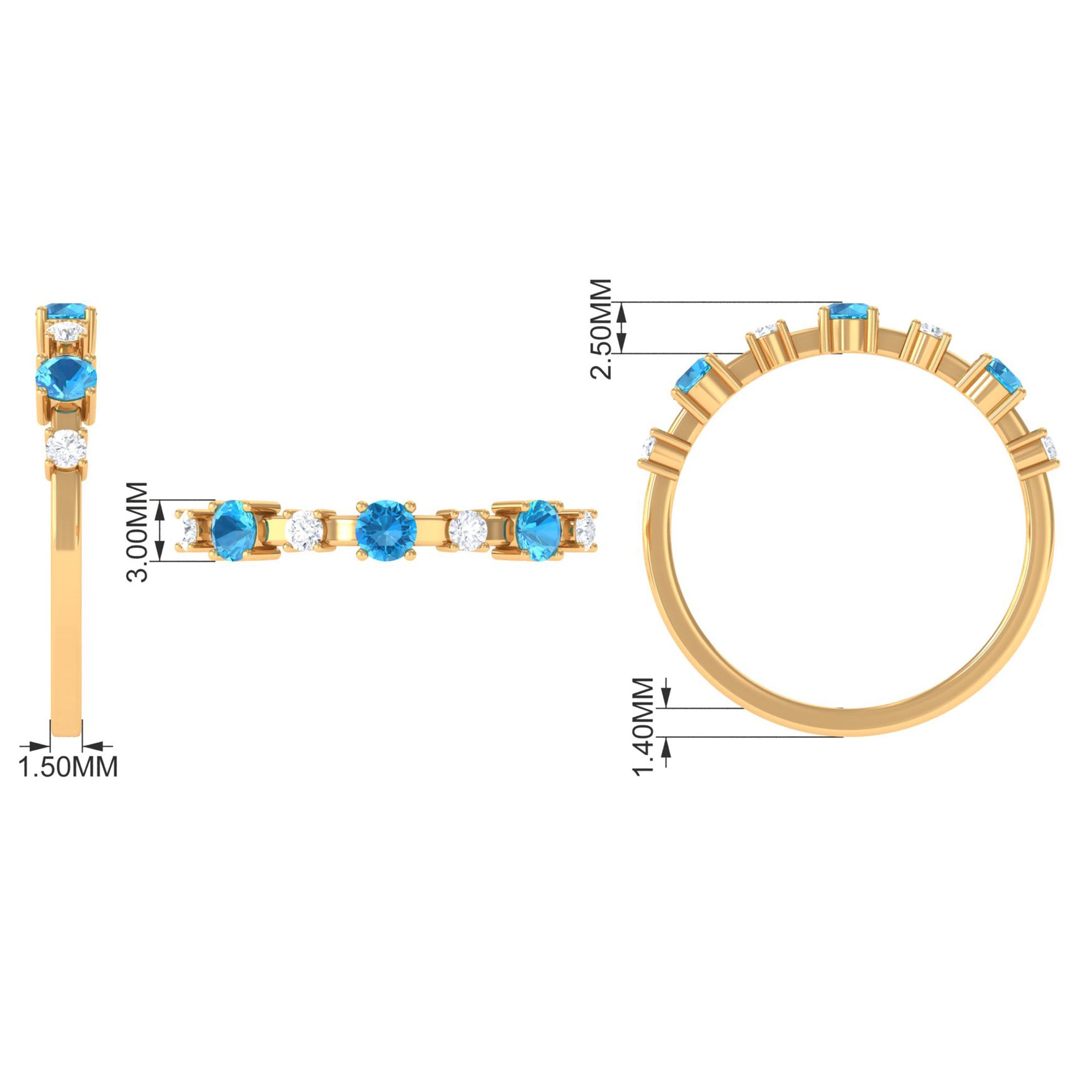 Swiss Blue Topaz and Diamond Half Eternity Ring Swiss Blue Topaz - ( AAA ) - Quality - Rosec Jewels