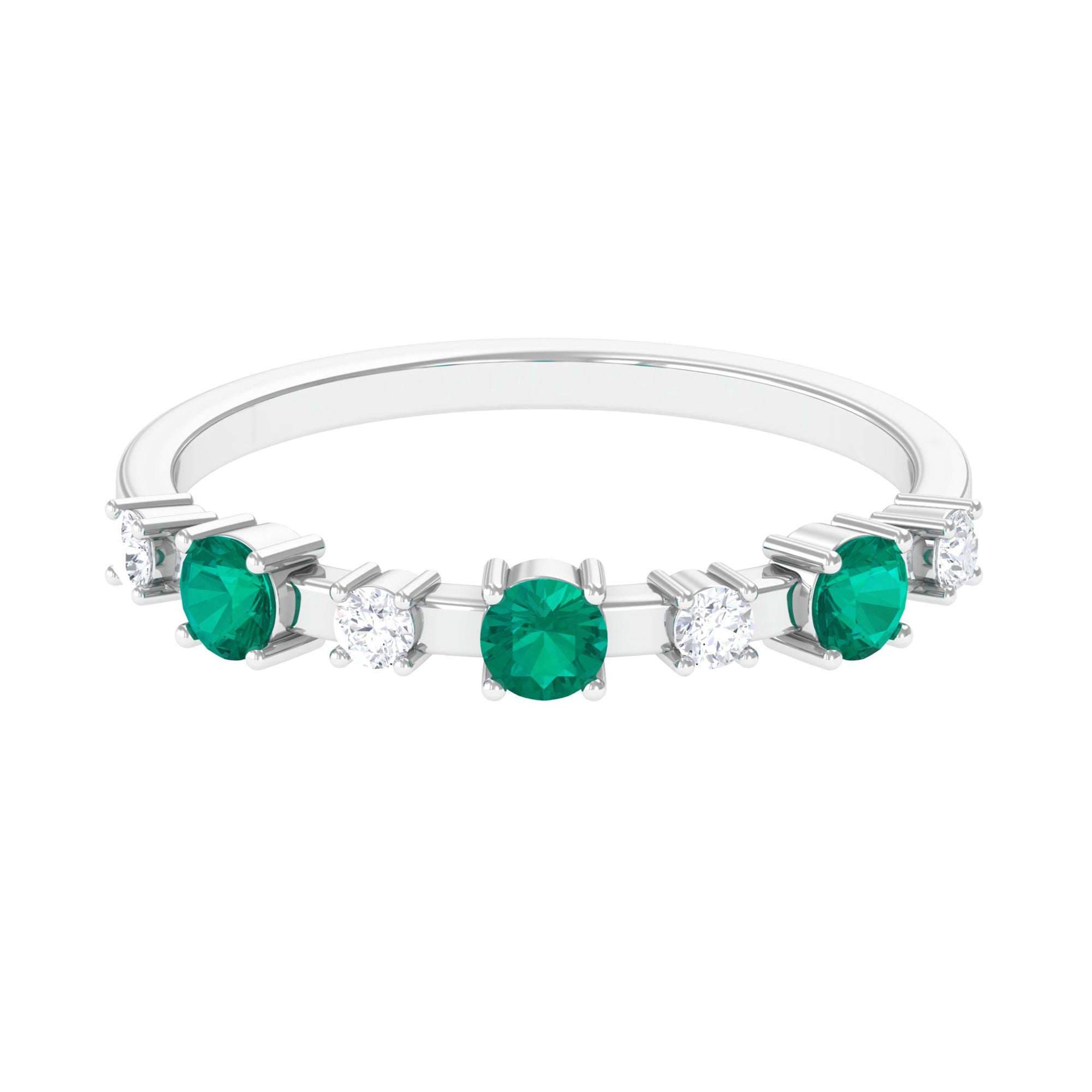 Emerald and Diamond Half Eternity Ring Emerald - ( AAA ) - Quality - Rosec Jewels