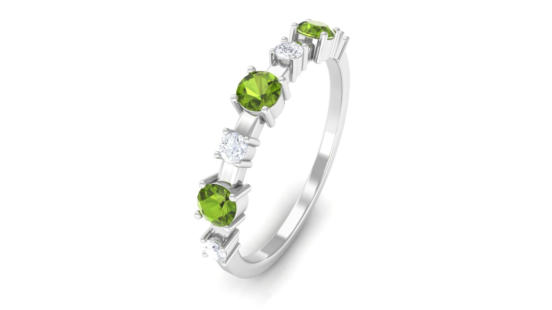 Half Eternity Ring with Peridot and Diamond Peridot - ( AAA ) - Quality - Rosec Jewels