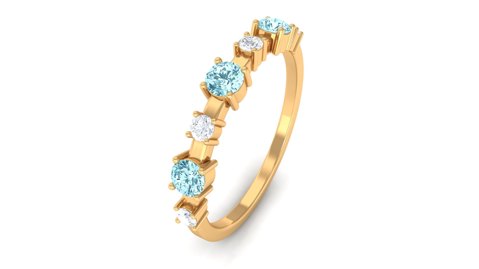 Natural Aquamarine and Diamond Half Eternity Ring Aquamarine - ( AAA ) - Quality - Rosec Jewels