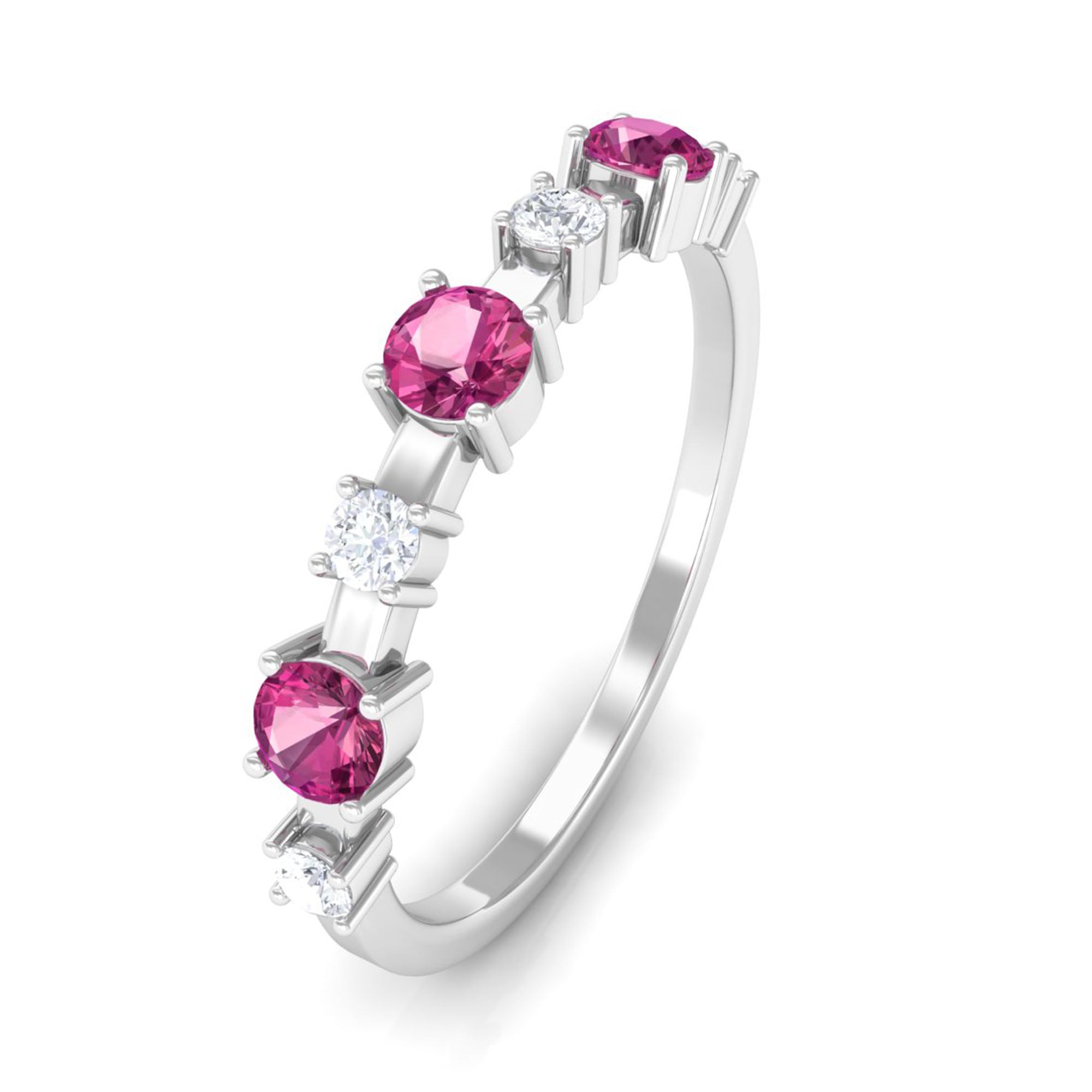 Pink Tourmaline and Diamond Half Eternity Ring Pink Tourmaline - ( AAA ) - Quality - Rosec Jewels