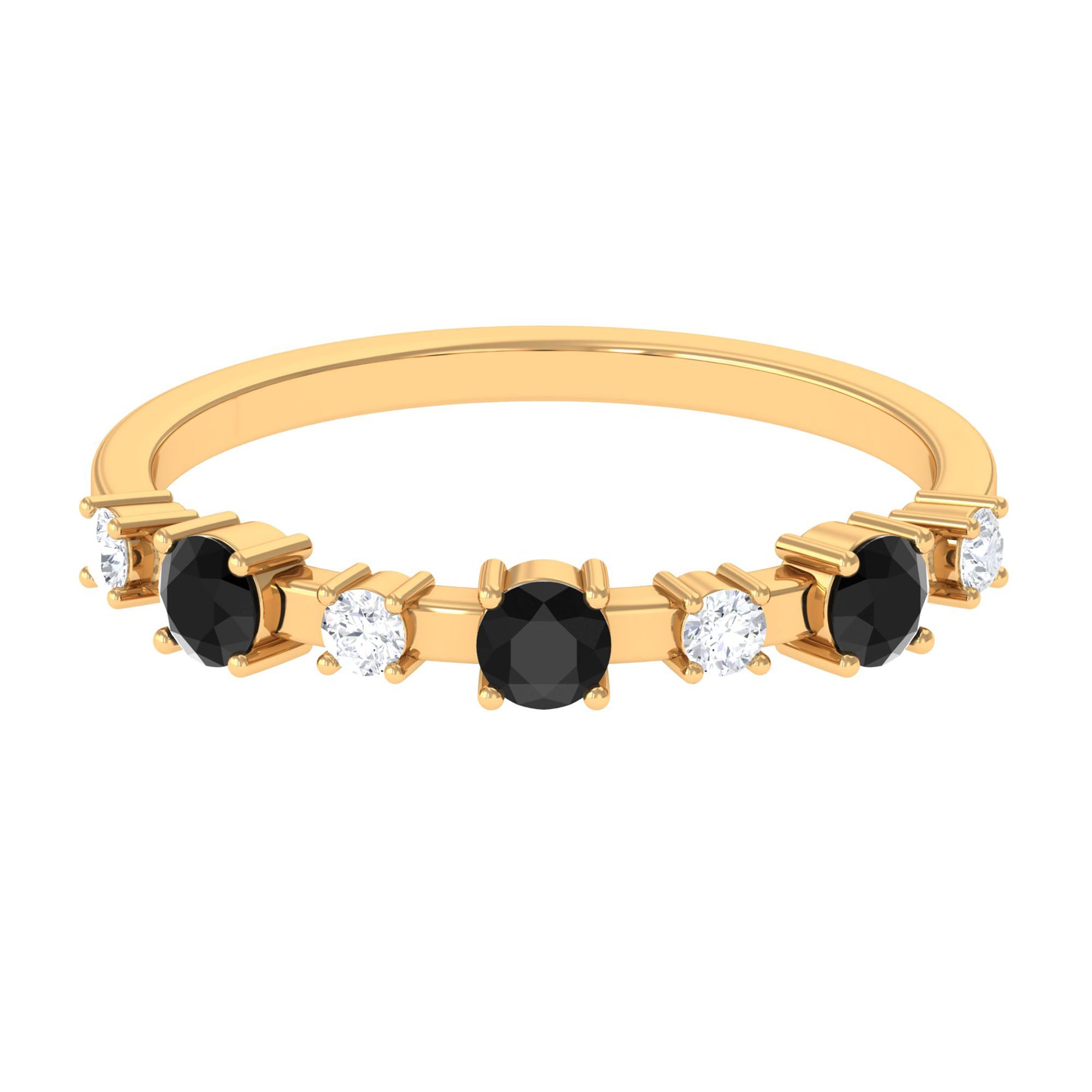 Black Spinel and Diamond Half Eternity Ring Black Spinel - ( AAA ) - Quality - Rosec Jewels