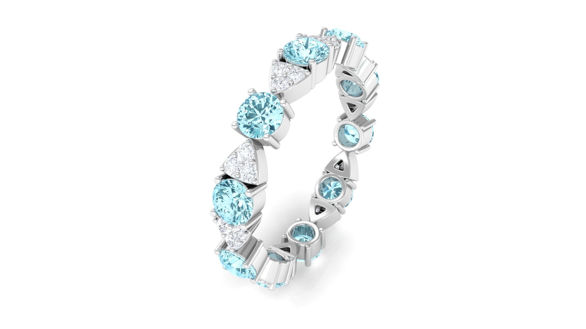 Designer Aquamarine and Diamond Eternity Ring Aquamarine - ( AAA ) - Quality - Rosec Jewels