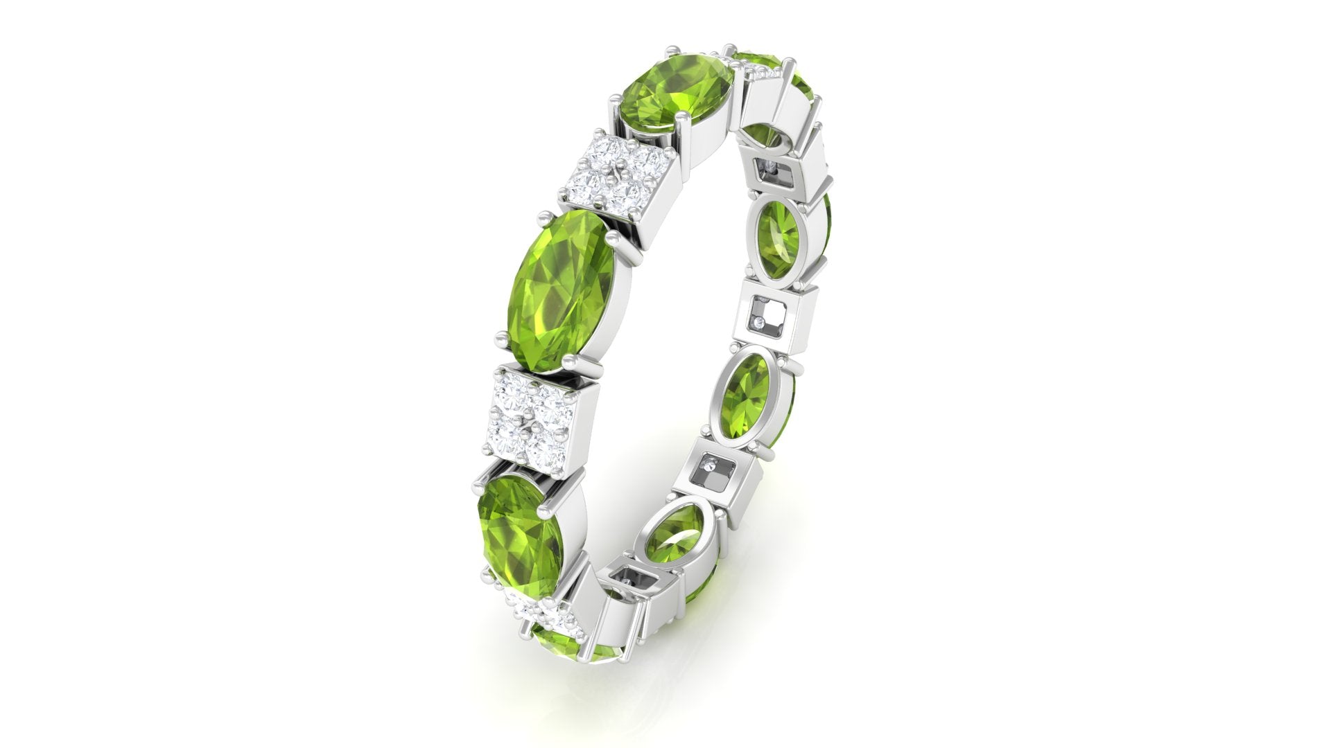 Oval Cut Peridot and Diamond Eternity Ring Peridot - ( AAA ) - Quality - Rosec Jewels