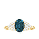 1.5 CT Oval London Blue Topaz Solitaire Ring with Diamond Accent London Blue Topaz - ( AAA ) - Quality - Rosec Jewels