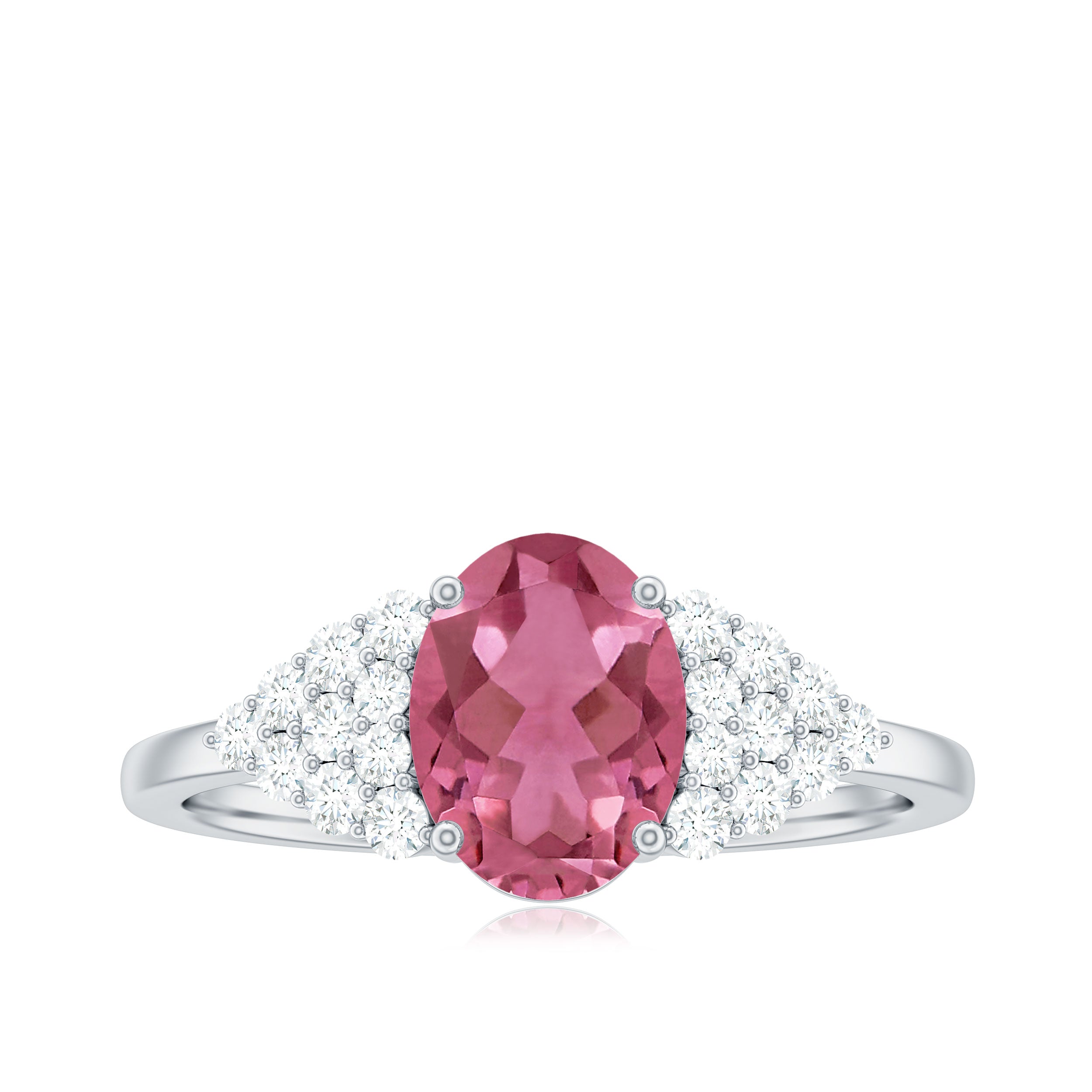 Classic Pink Tourmaline Solitaire Ring with Diamond Pink Tourmaline - ( AAA ) - Quality - Rosec Jewels