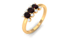 Oval Garnet Three Stone Promise Ring with Diamond Garnet - ( AAA ) - Quality - Rosec Jewels