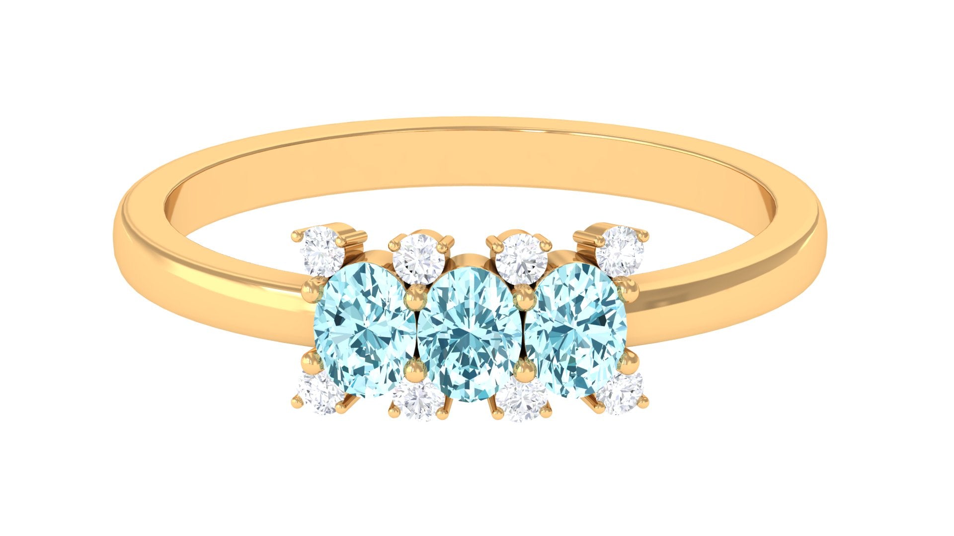 3/4 Ct Oval Aquamarine Three Stone Promise Ring with Diamond Aquamarine - ( AAA ) - Quality - Rosec Jewels