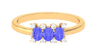 Oval Cut Tanzanite Three Stone Ring with Diamond Tanzanite - ( AAA ) - Quality - Rosec Jewels