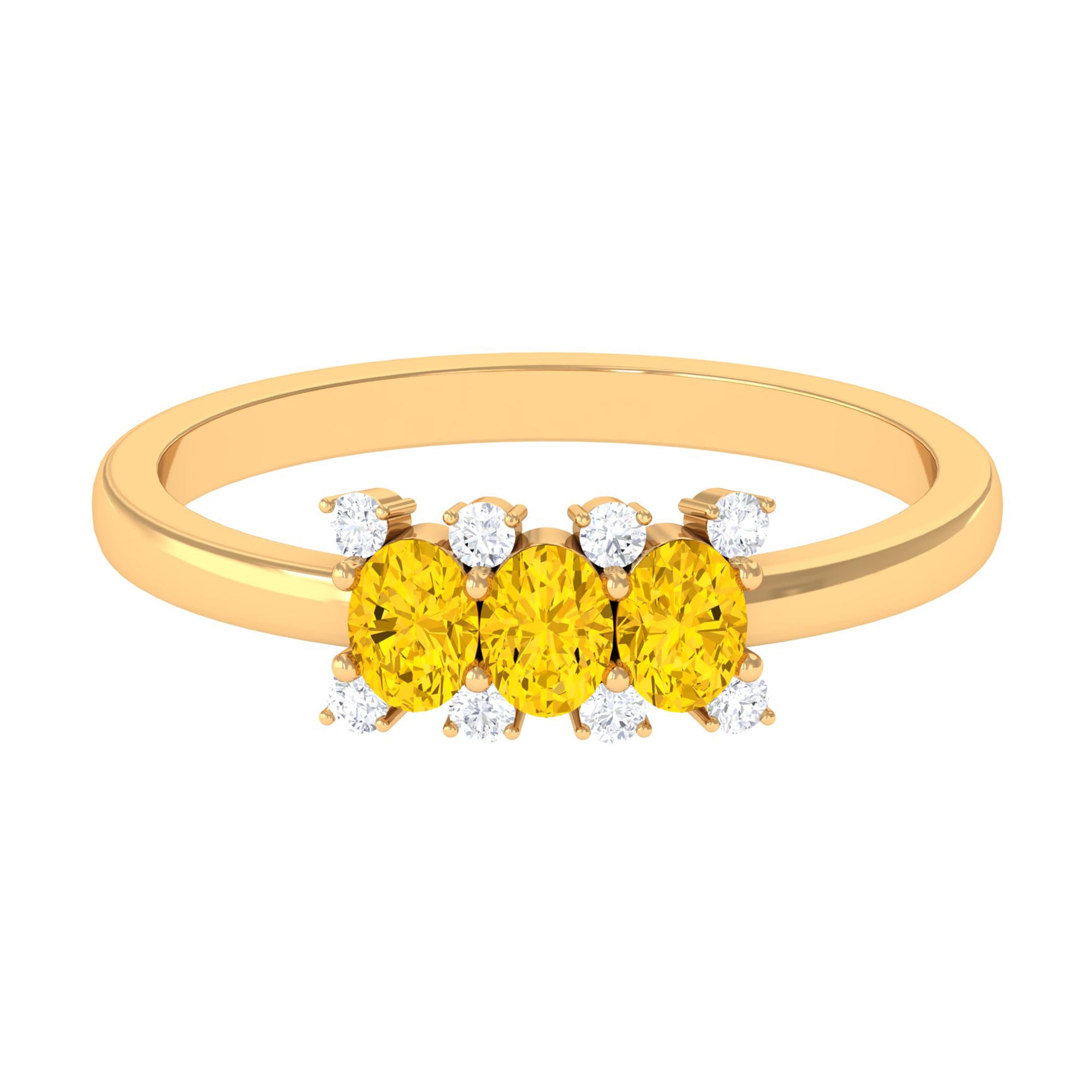 Oval Cut Yellow Sapphire Three Stone Engagement Ring with Diamond Yellow Sapphire - ( AAA ) - Quality - Rosec Jewels