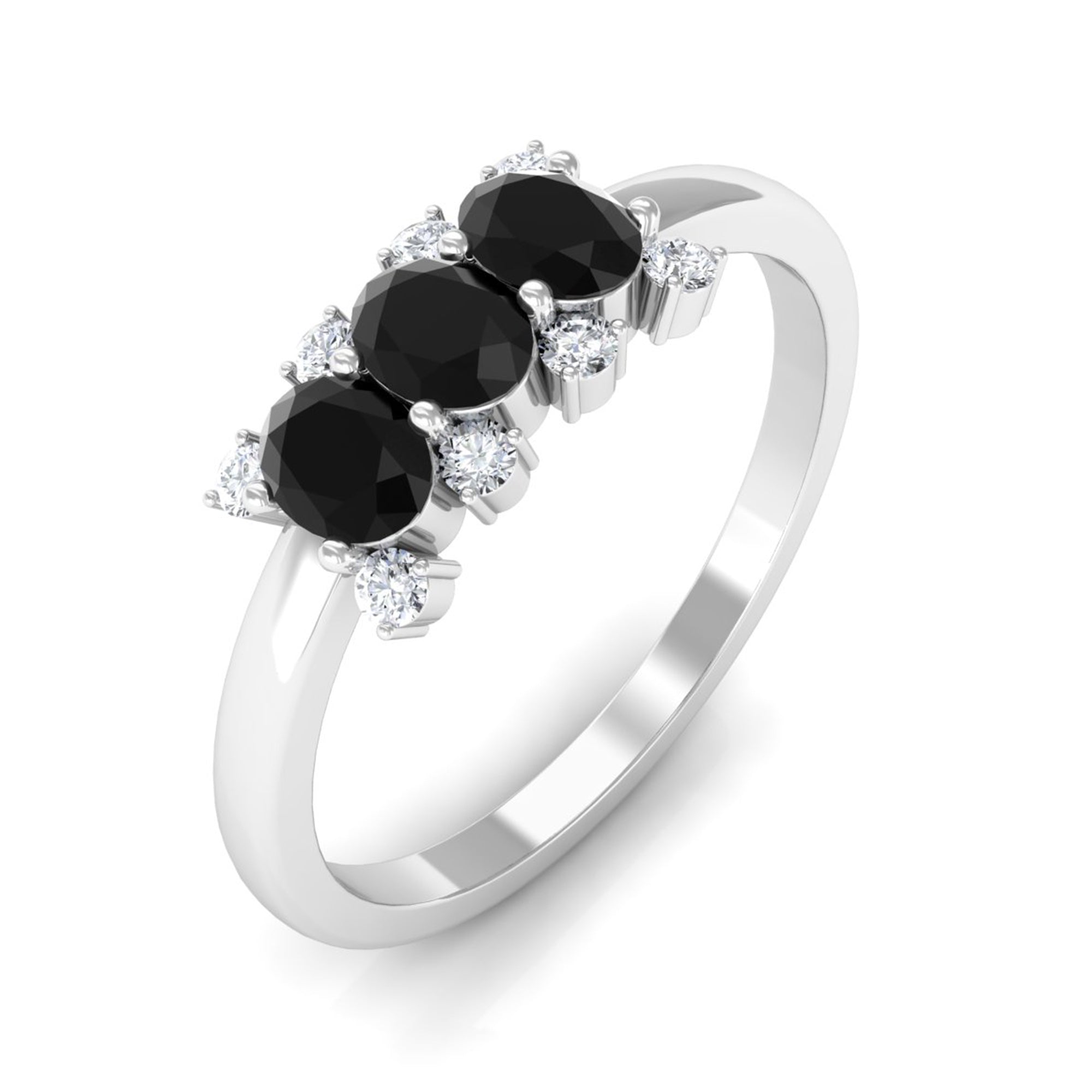 1/2 CT Oval Cut Black Spinel Three Stone Ring with Diamond Black Spinel - ( AAA ) - Quality - Rosec Jewels