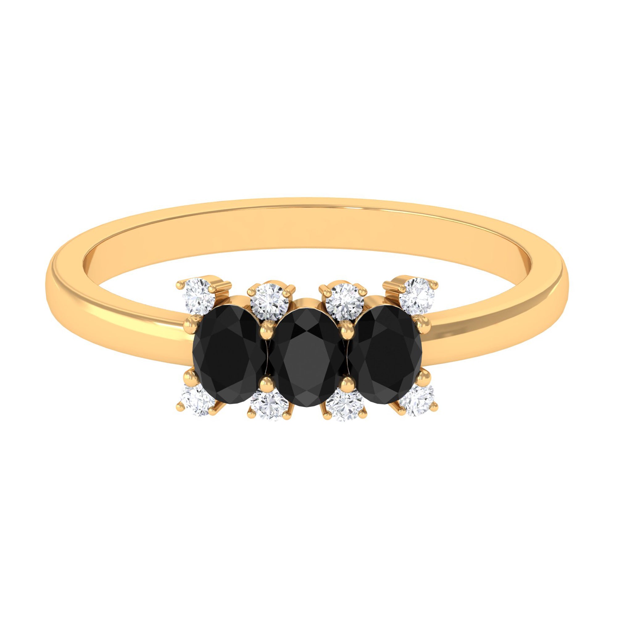 1/2 CT Oval Cut Black Spinel Three Stone Ring with Diamond Black Spinel - ( AAA ) - Quality - Rosec Jewels