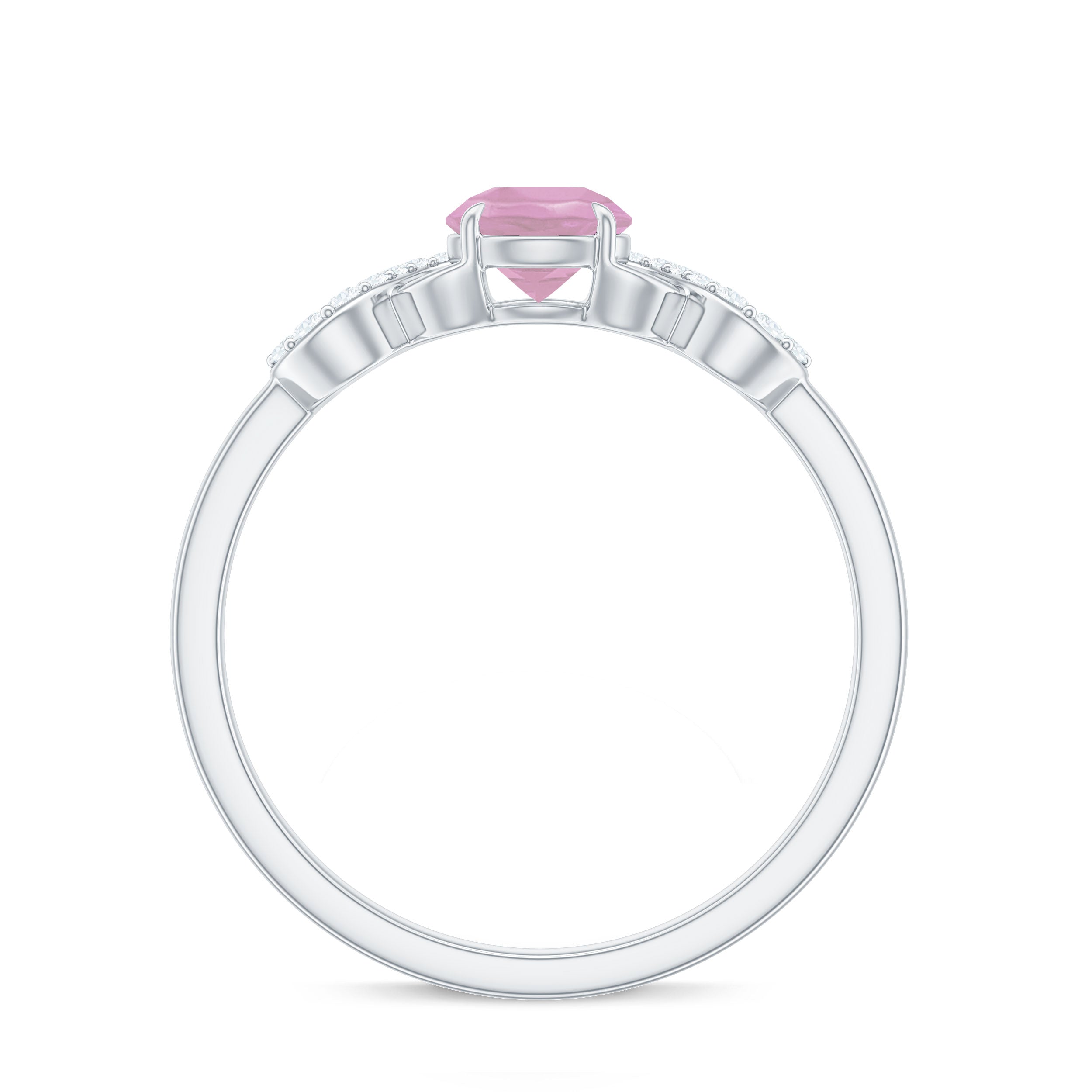 Rose Quartz Solitaire Engagement Ring with Diamond Accent Rose Quartz - ( AAA ) - Quality - Rosec Jewels