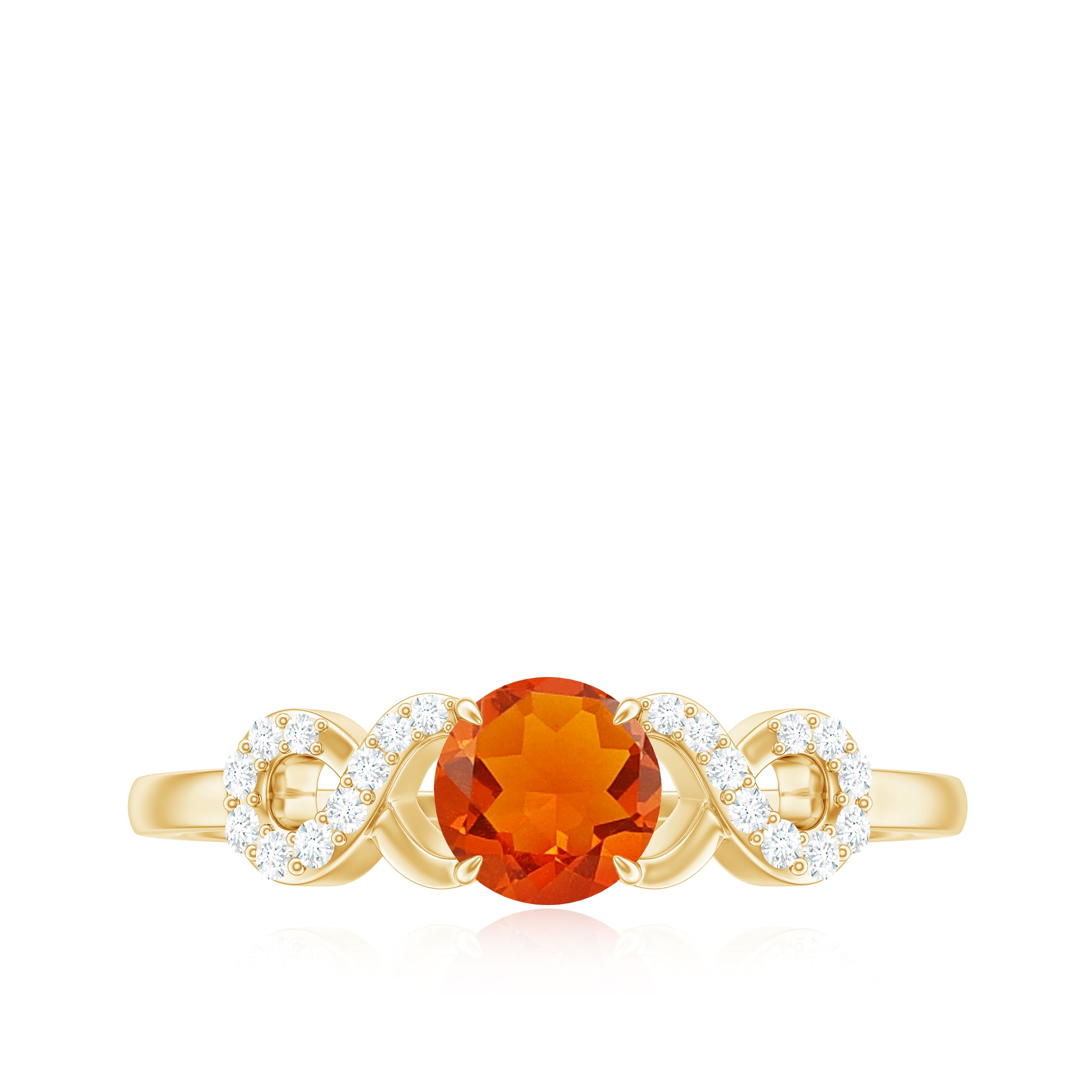 Round Shape Solitaire Fire Opal Infinity Engagement Ring with Diamond Fire Opal - ( AAA ) - Quality - Rosec Jewels