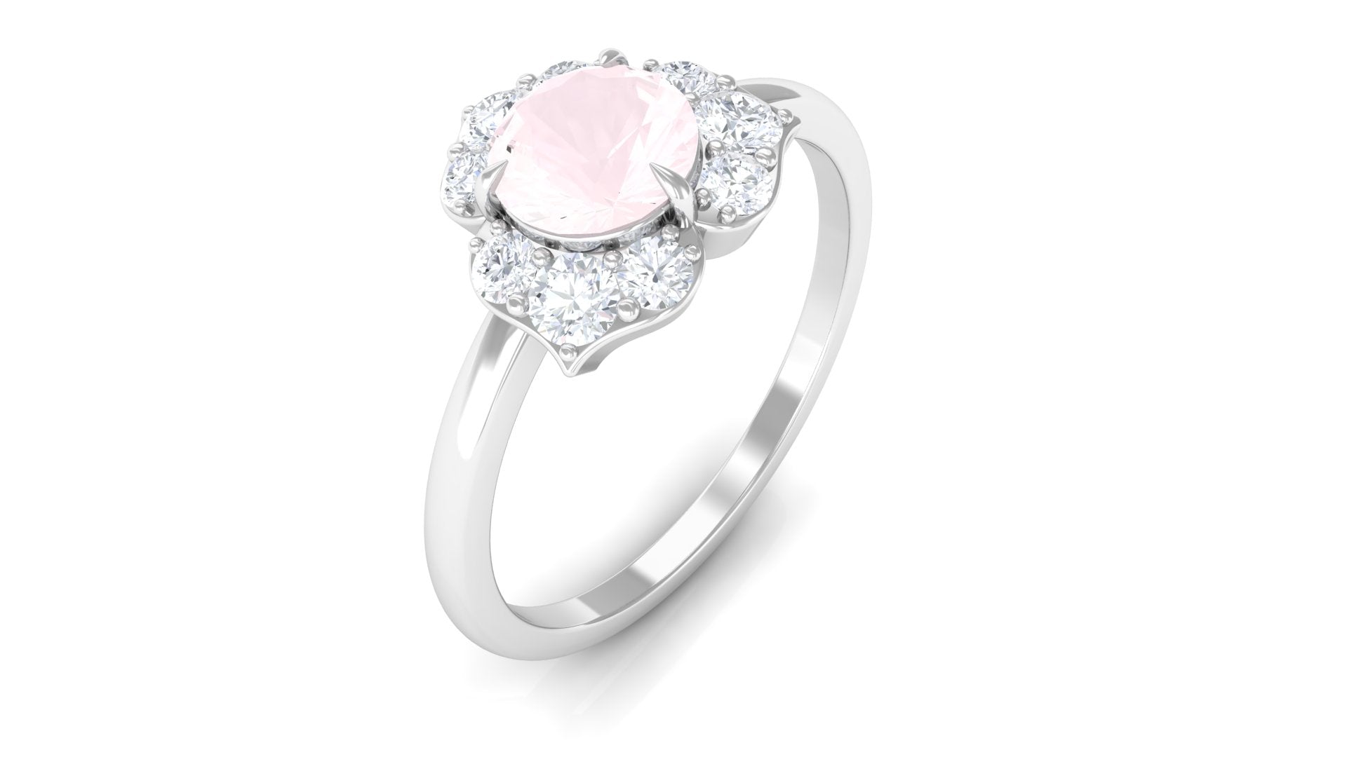 1 CT Rose Quartz Floral Engagement Ring with Diamond Accent Rose Quartz - ( AAA ) - Quality - Rosec Jewels