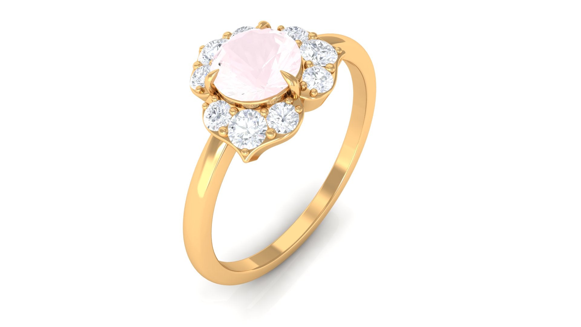 1 CT Rose Quartz Floral Engagement Ring with Diamond Accent Rose Quartz - ( AAA ) - Quality - Rosec Jewels