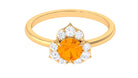 Round Fire Opal Flower Engagement Ring with Diamond Fire Opal - ( AAA ) - Quality - Rosec Jewels