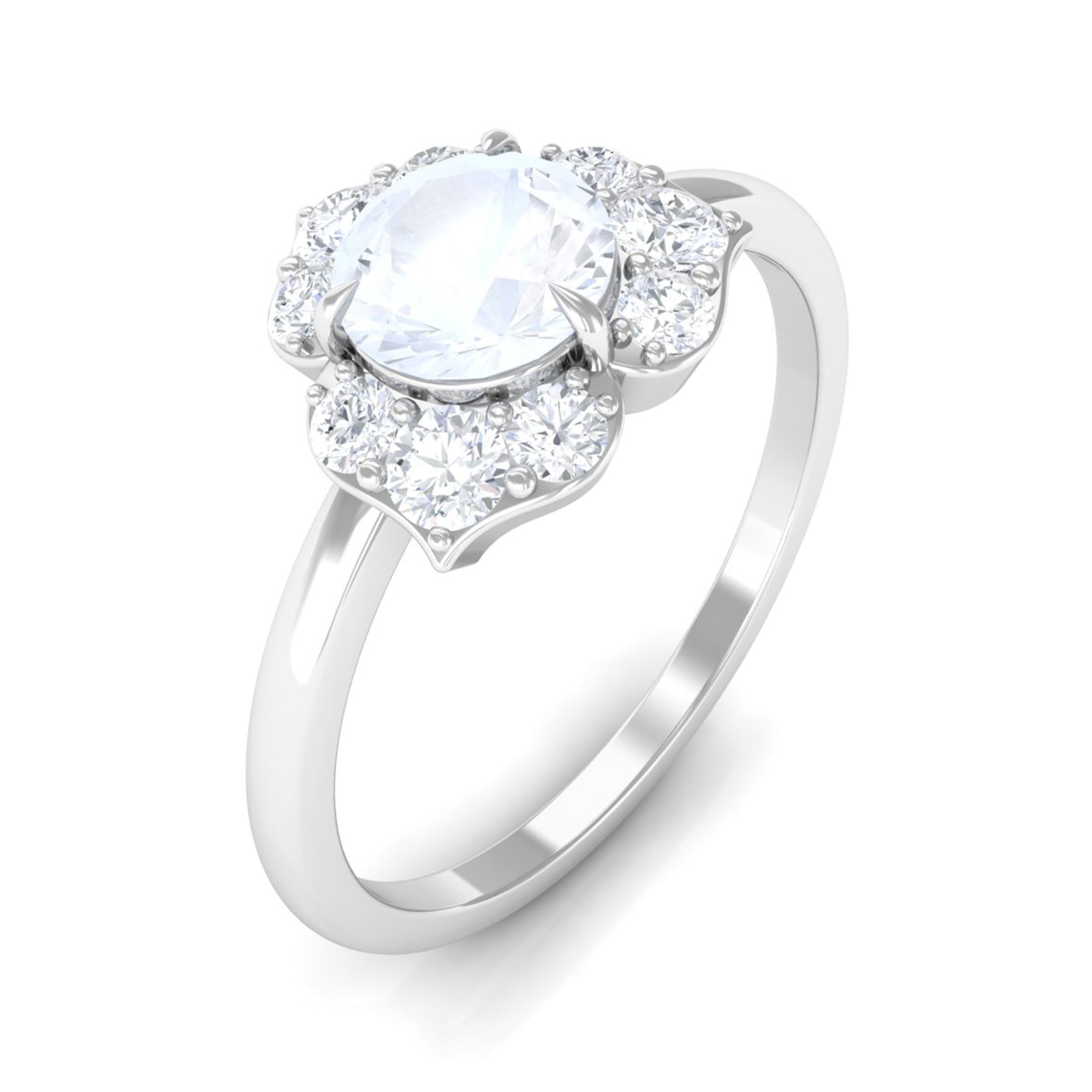 1.25 CT Moonstone and Diamond Floral Engagement Ring Moonstone - ( AAA ) - Quality - Rosec Jewels