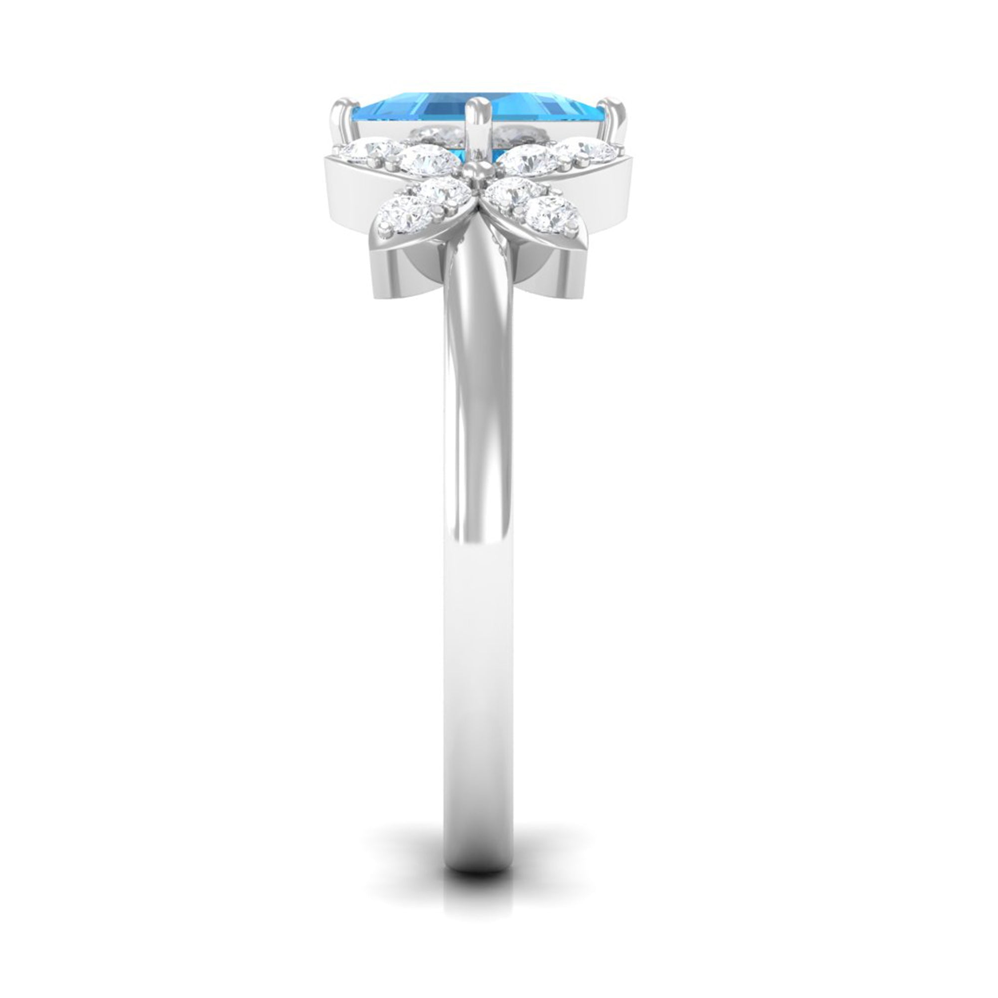 Floral Inspired Swiss Blue Topaz Engagement Ring with Diamond Swiss Blue Topaz - ( AAA ) - Quality - Rosec Jewels