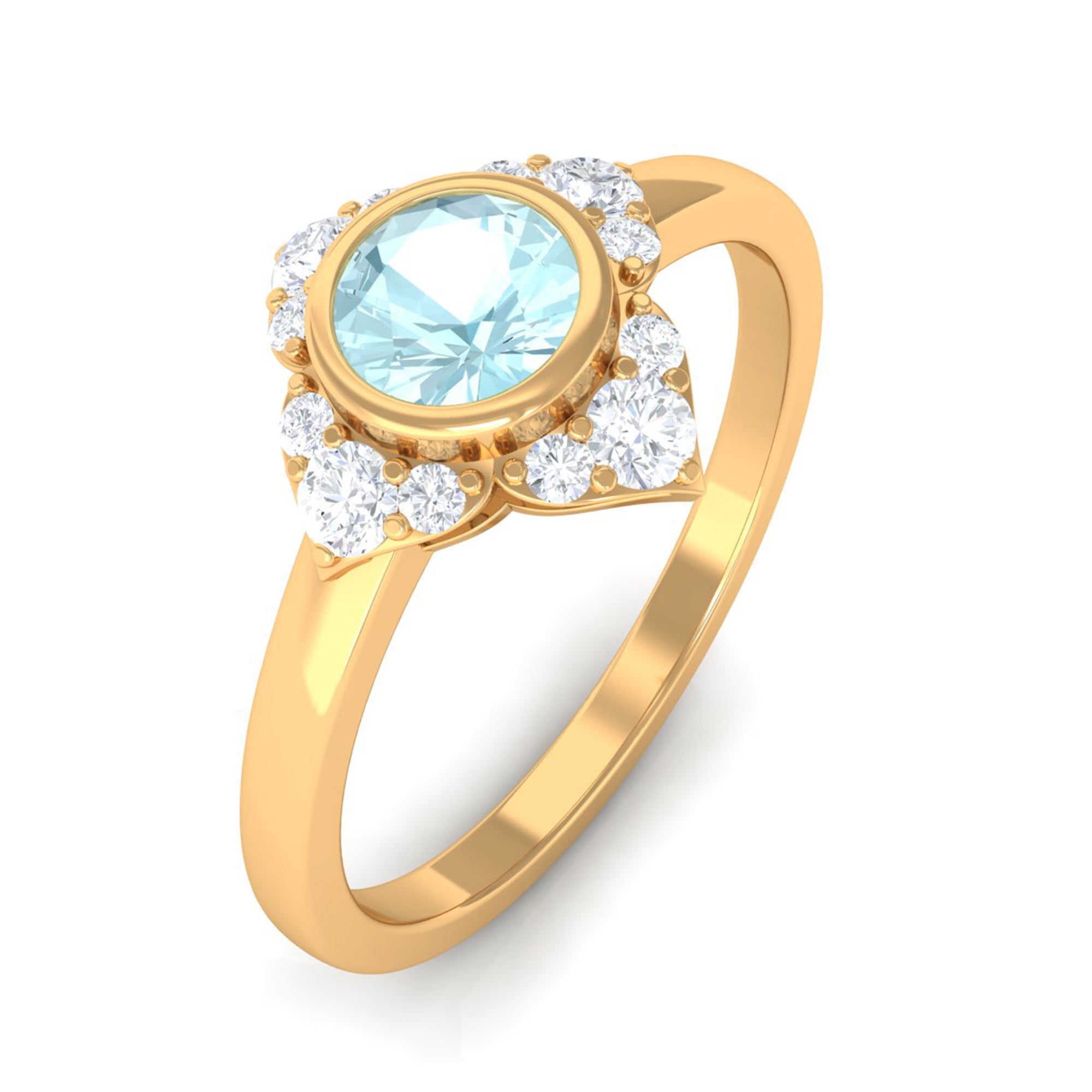 Bezel Set Sky Blue Topaz Flower Engagement Ring with Diamond Accent Sky Blue Topaz - ( AAA ) - Quality - Rosec Jewels