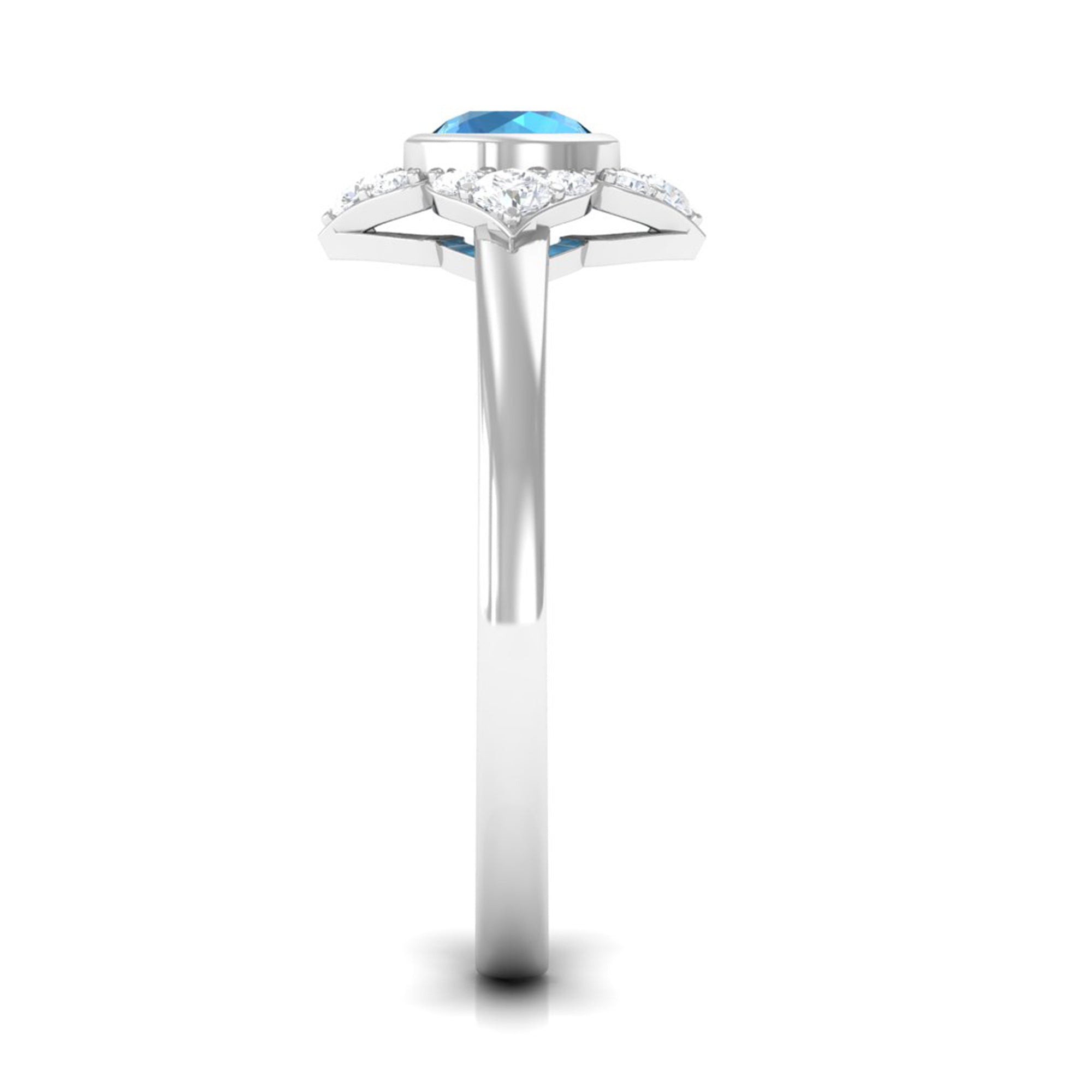 1/2 CT Natural Swiss Blue Topaz Engagement Ring with Diamond Swiss Blue Topaz - ( AAA ) - Quality - Rosec Jewels