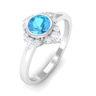 1/2 CT Natural Swiss Blue Topaz Engagement Ring with Diamond Swiss Blue Topaz - ( AAA ) - Quality - Rosec Jewels