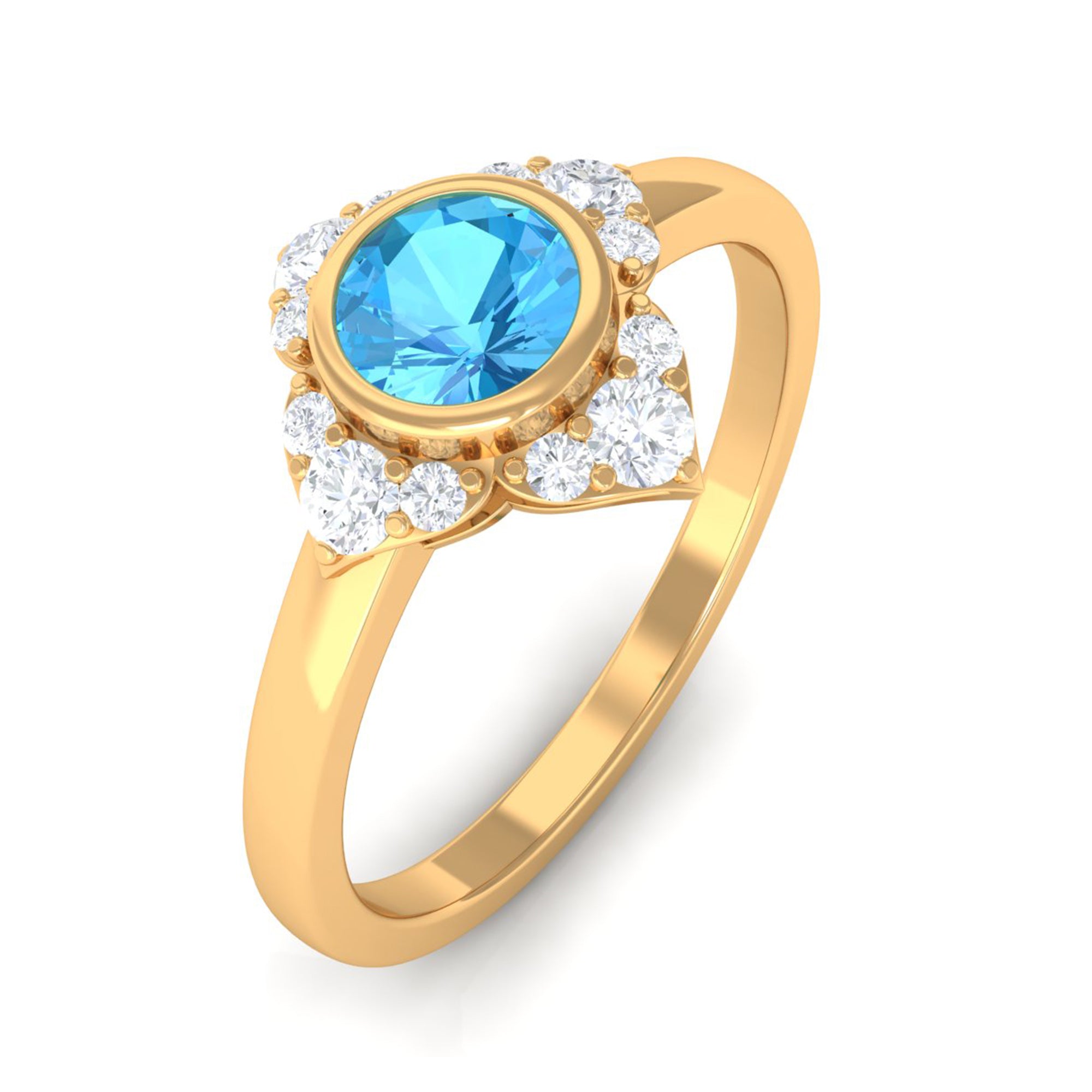 1/2 CT Natural Swiss Blue Topaz Engagement Ring with Diamond Swiss Blue Topaz - ( AAA ) - Quality - Rosec Jewels