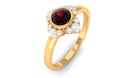 Vintage Inspired Garnet Flower Engagement Ring with Diamond Garnet - ( AAA ) - Quality - Rosec Jewels