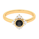 1/2 CT Bezel Set Black Spinel Flower Ring with Diamond Black Spinel - ( AAA ) - Quality - Rosec Jewels