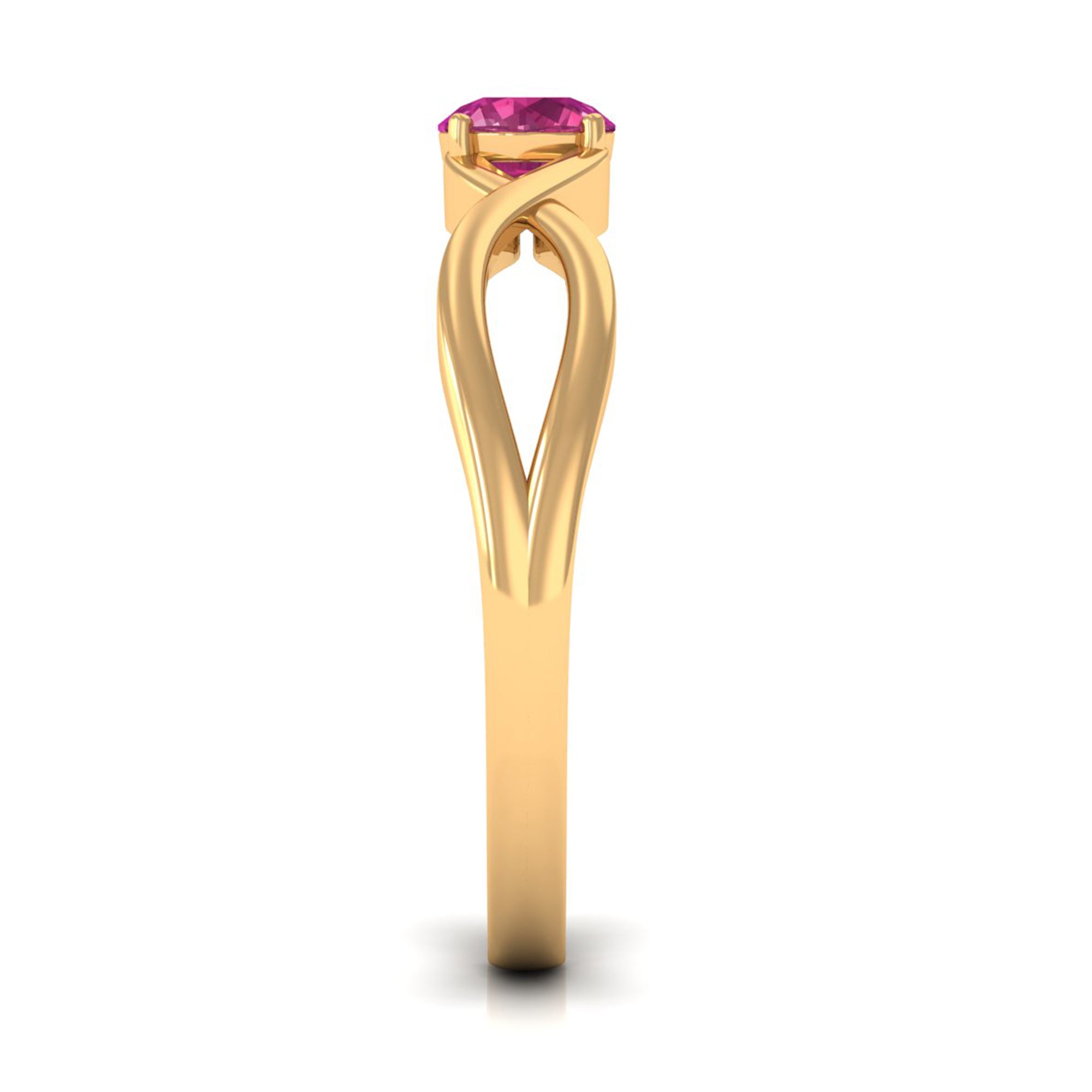 1/4 CT Real Pink Tourmaline Solitaire Ring with Crossover Shank Pink Tourmaline - ( AAA ) - Quality - Rosec Jewels